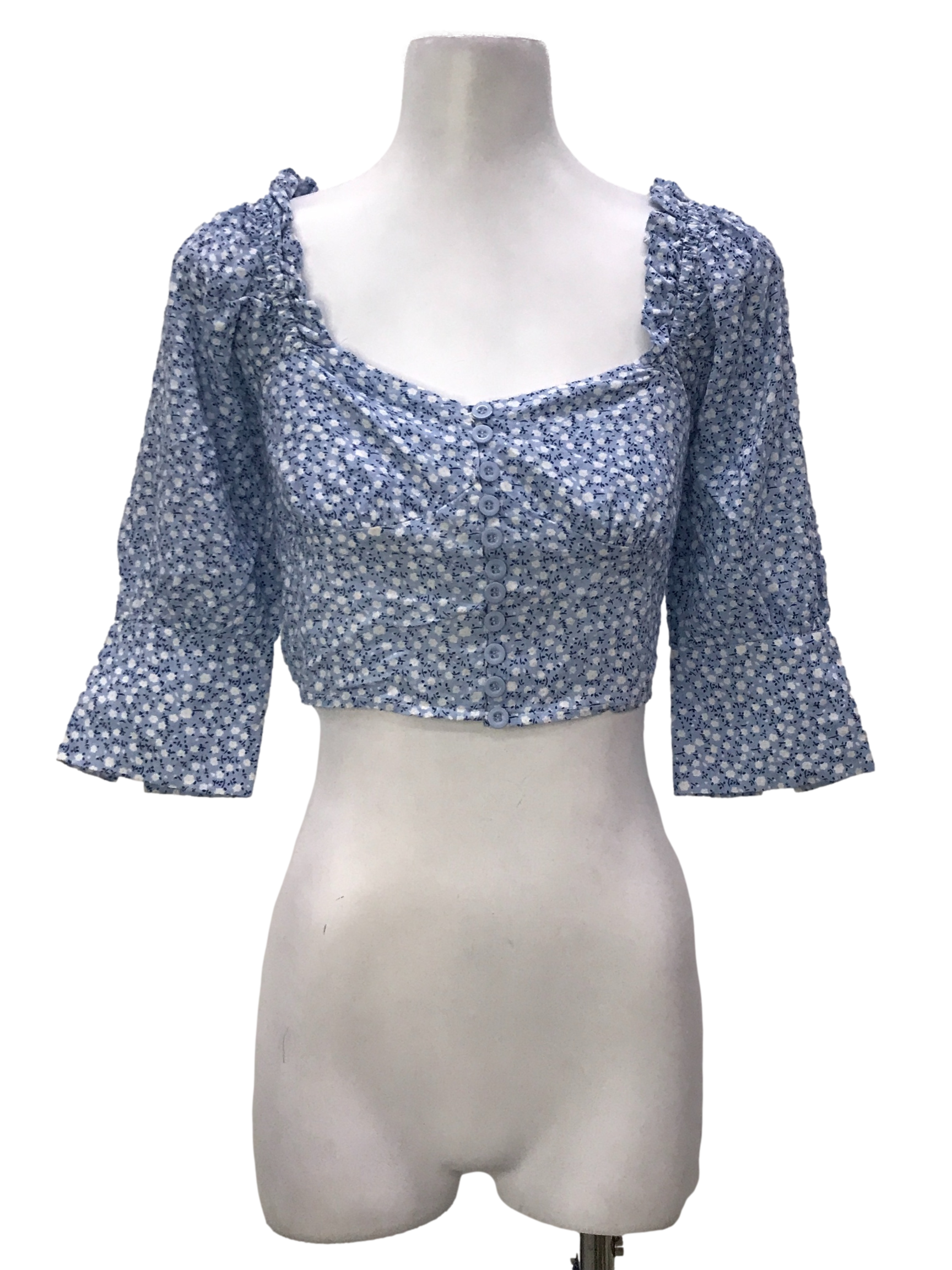 Blue Ditsy Crop Top