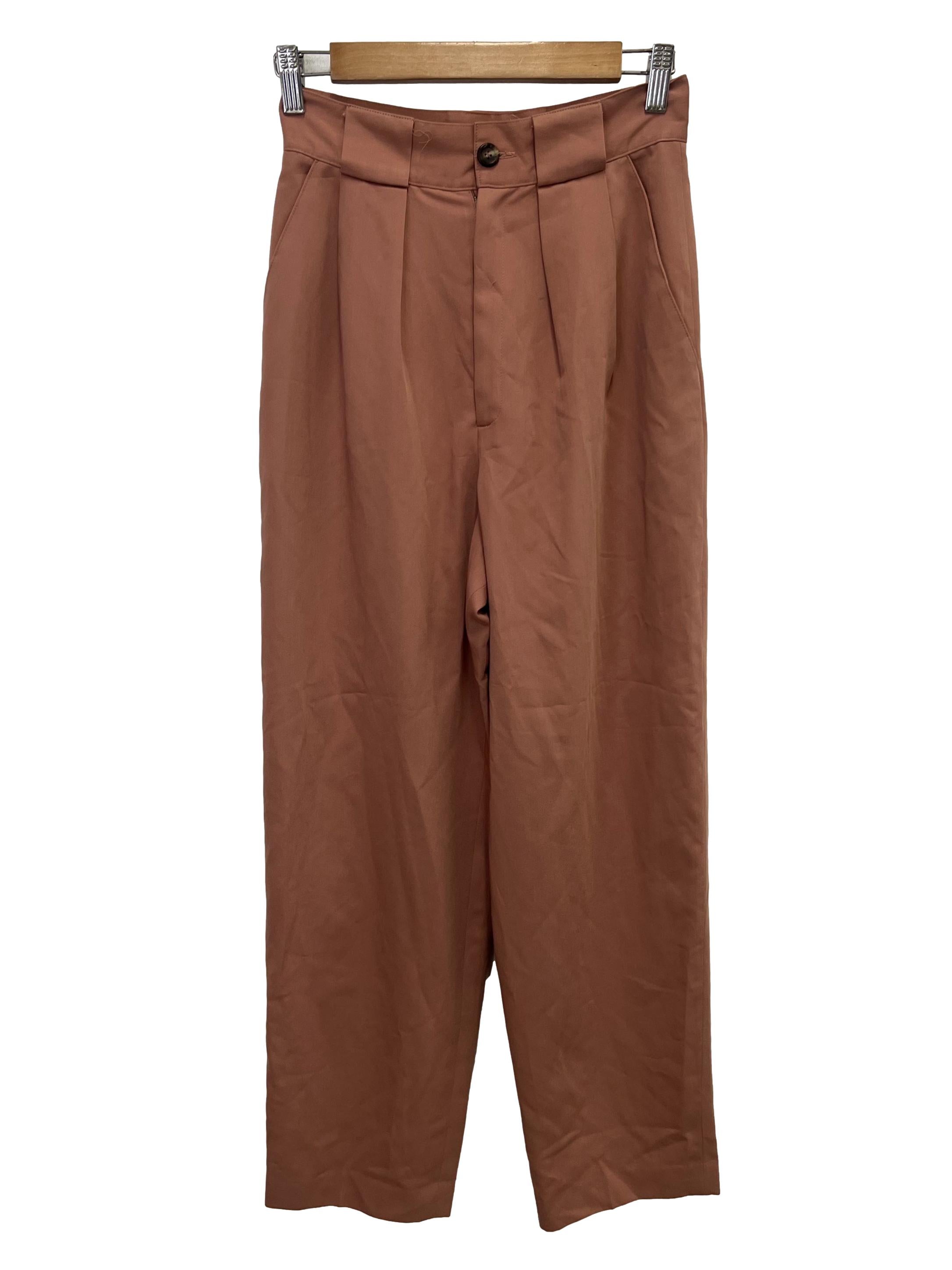 Brown Pleated Flare Pants