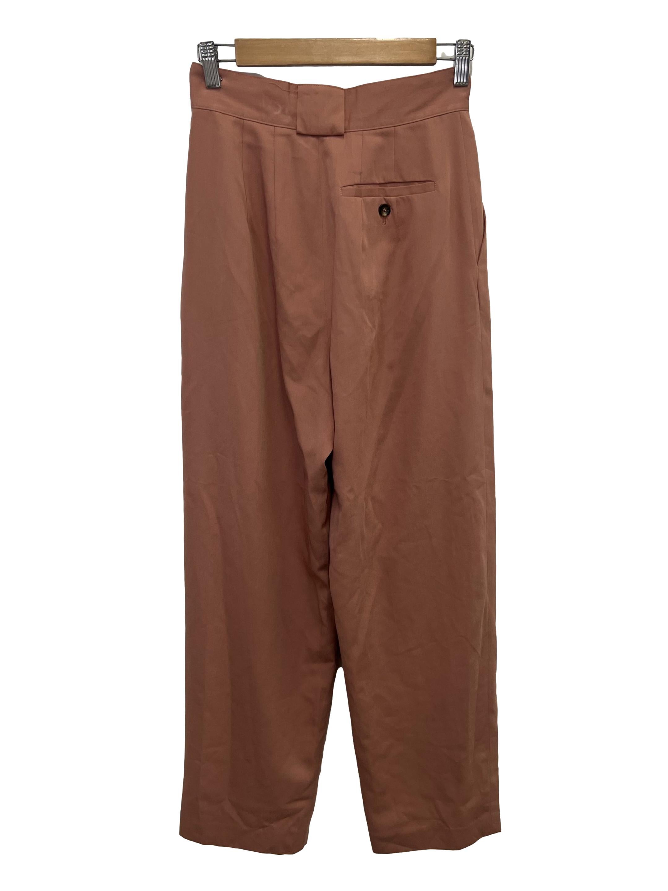 Brown Pleated Flare Pants