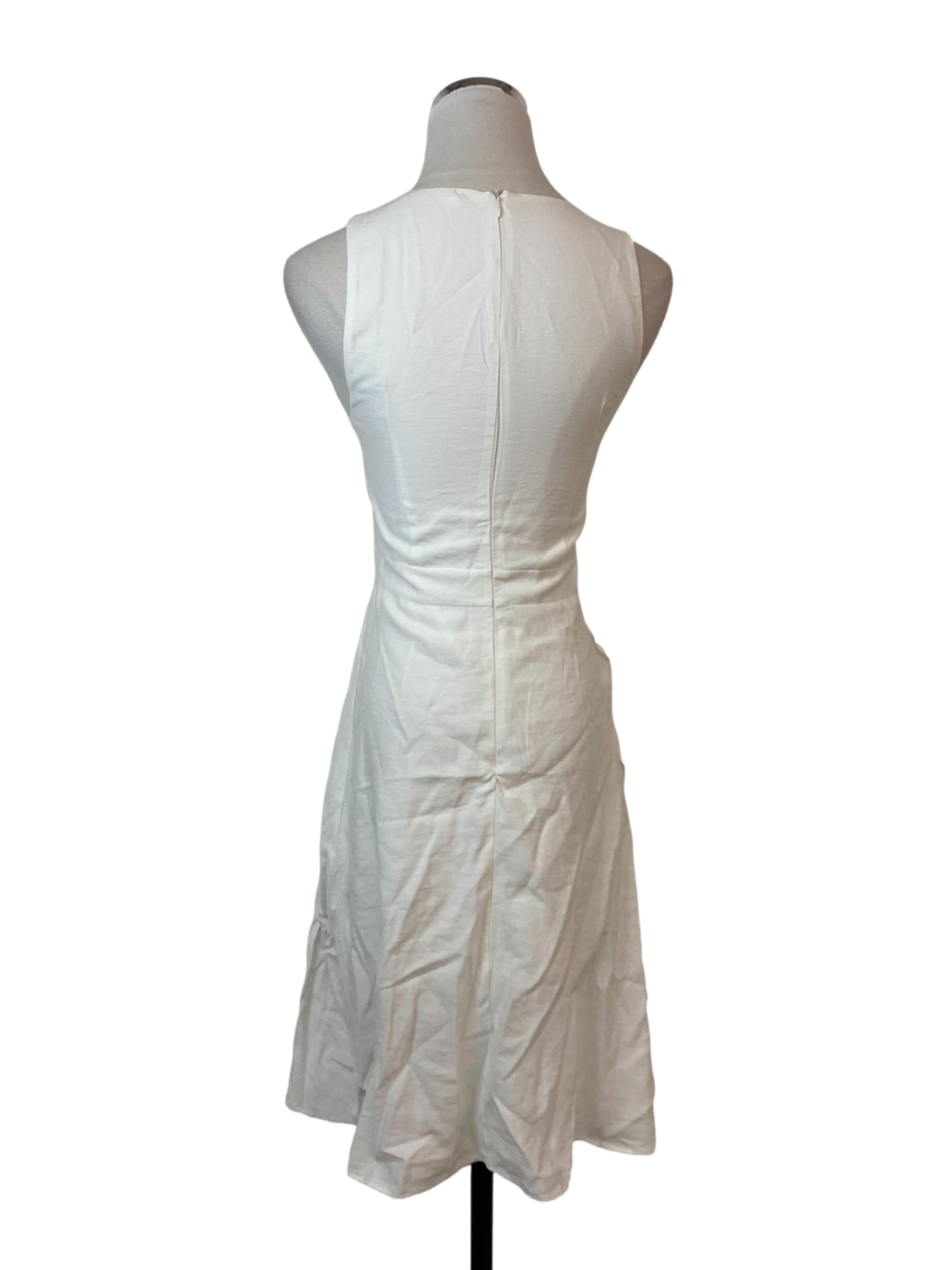 White V-Neck Sleeveless Asymmetrical Dress
