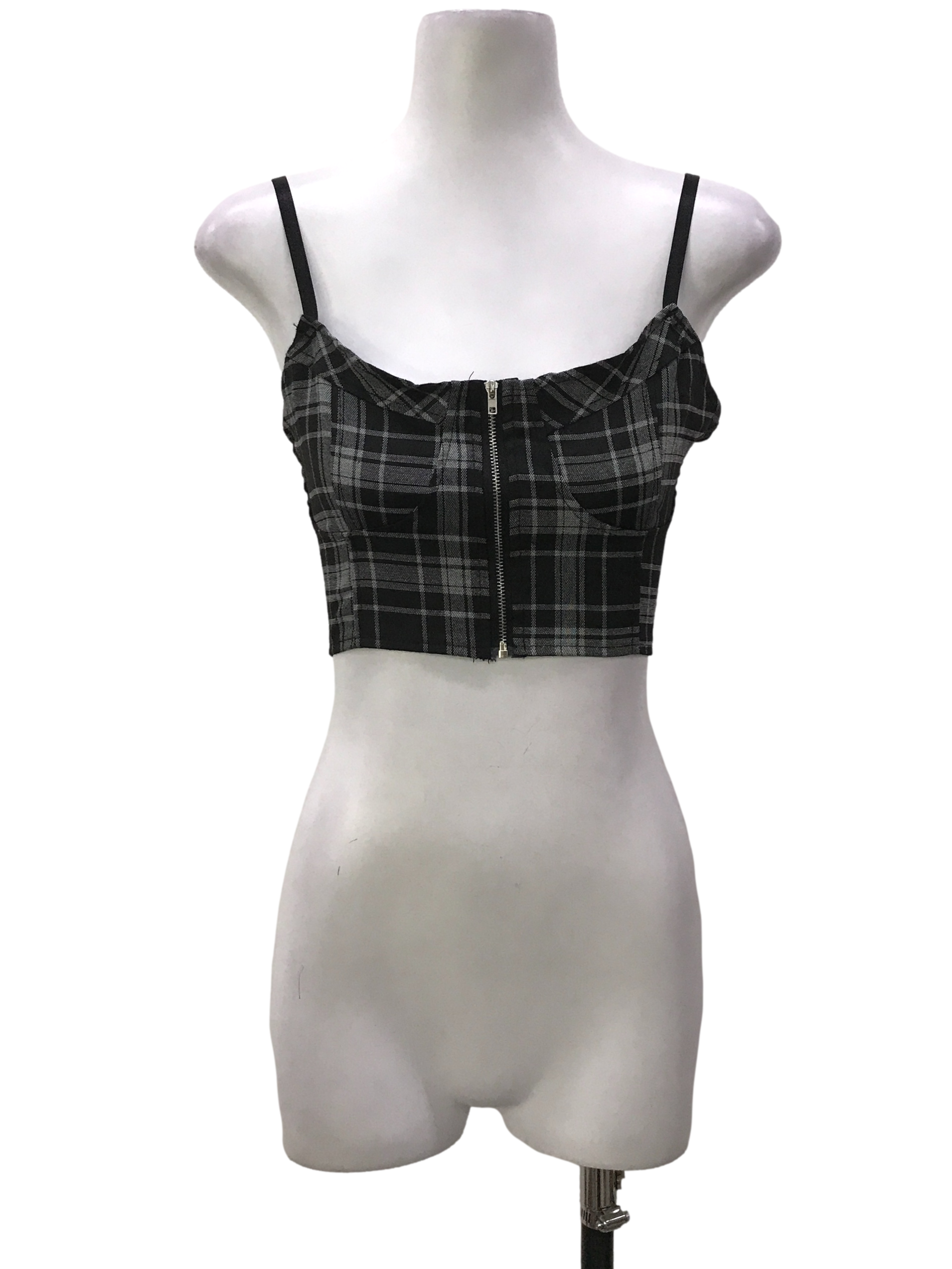Black Front Zip Grids Top | REFASH – REFASH Malaysia