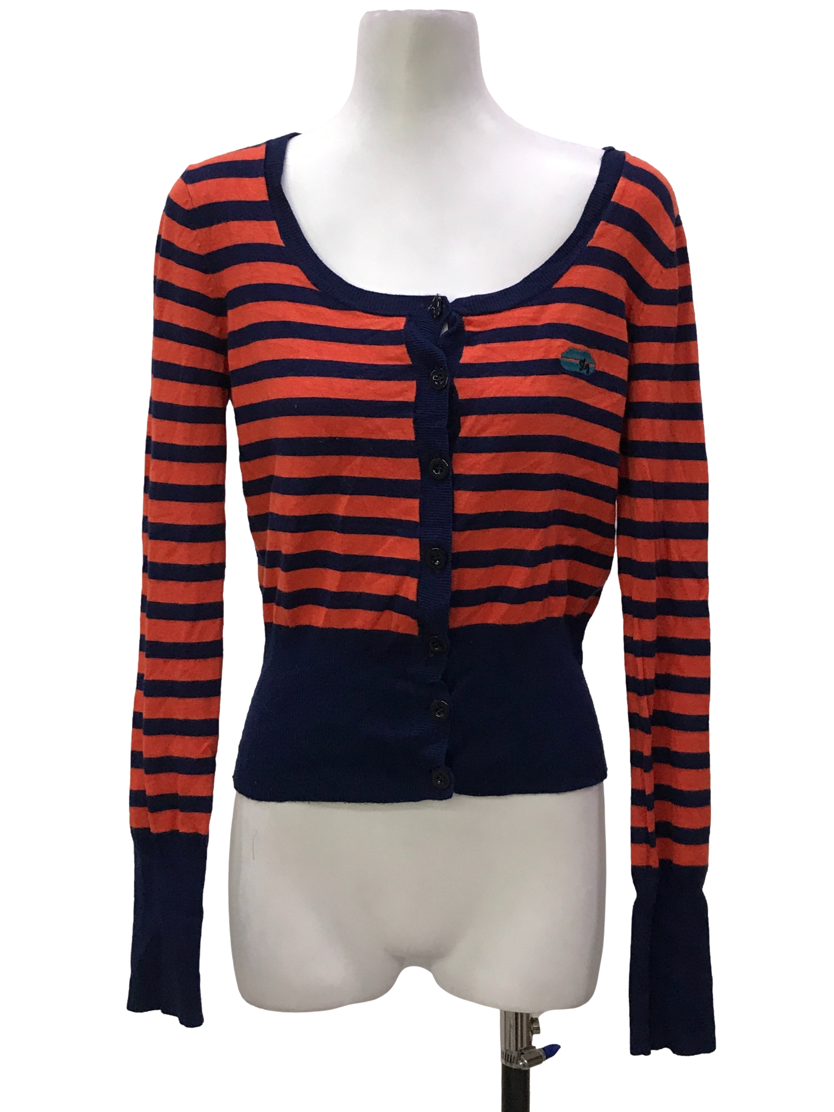 Orange And Blue Stripes Lip Cardigan