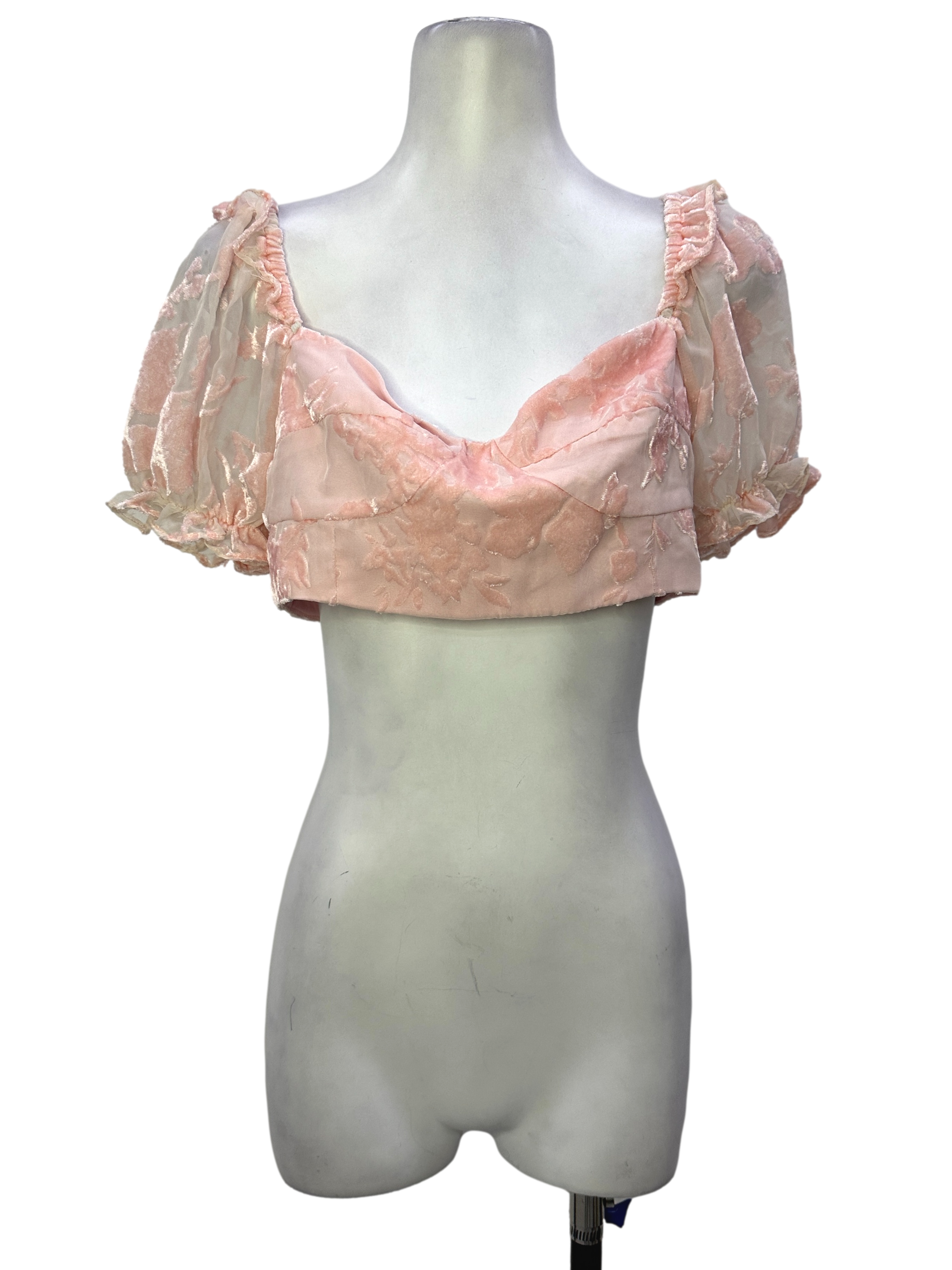 Cider Pink Velvet Floral Applique Peasant Crop Top