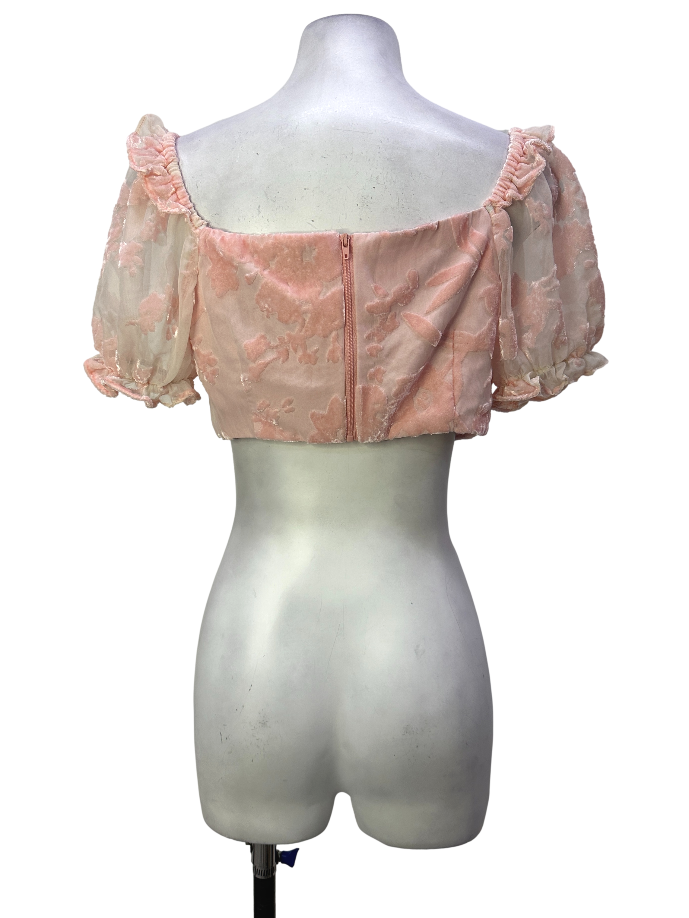 Cider Pink Velvet Floral Applique Peasant Crop Top