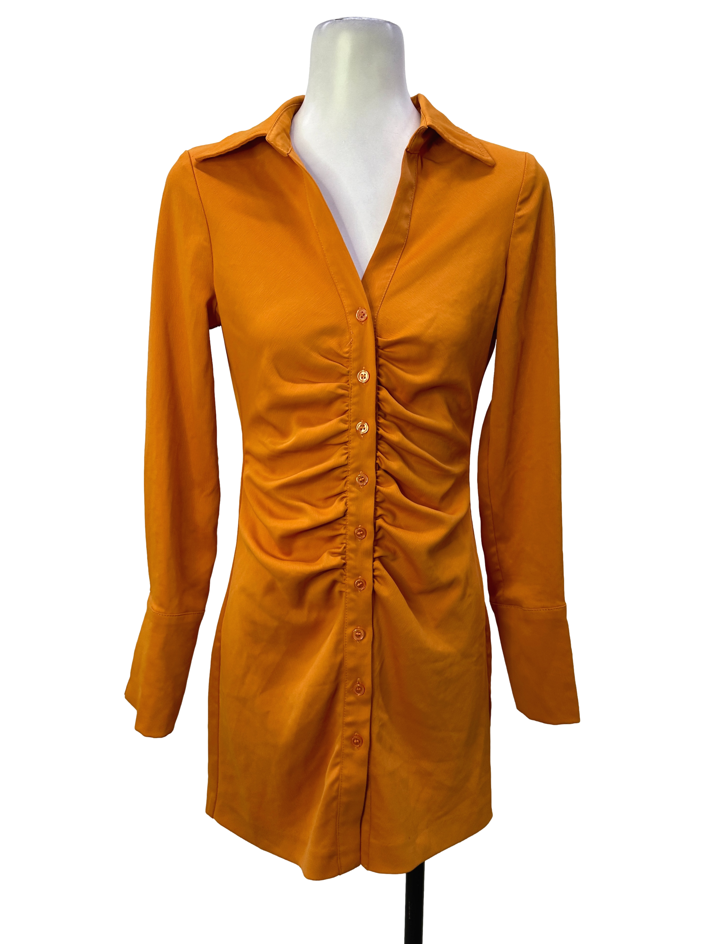 H&M Orange Deep V-Neck Button Up Dress