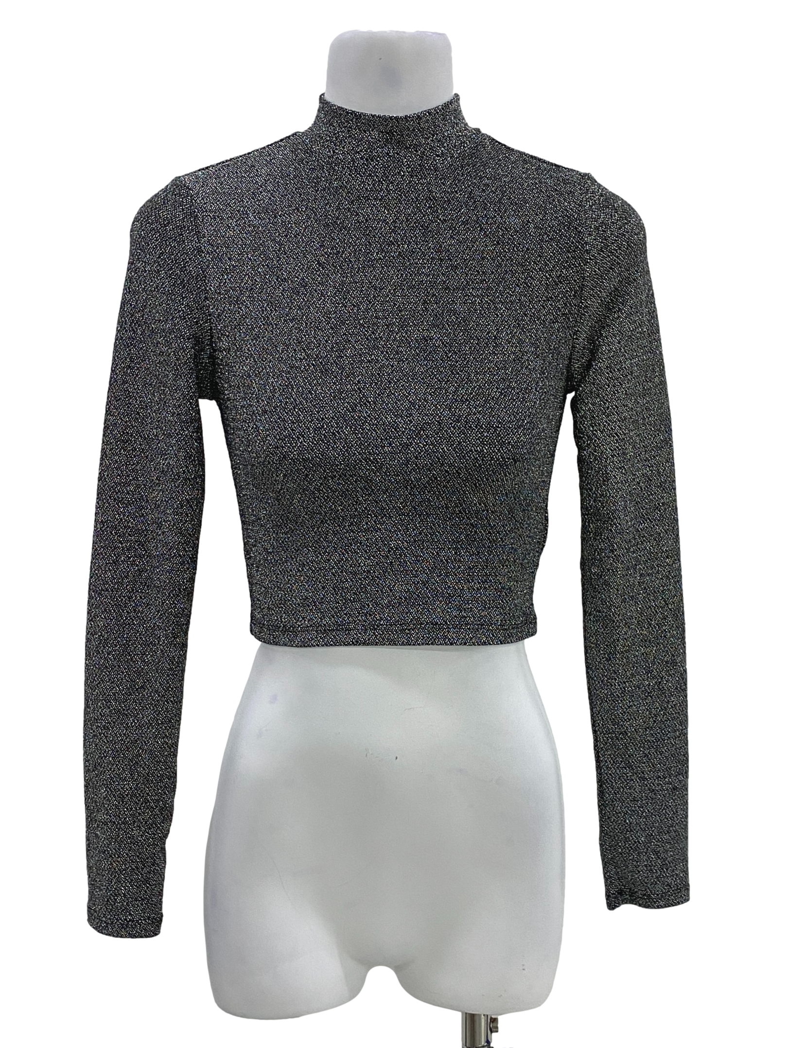 Grey Shimmery High Collar Top