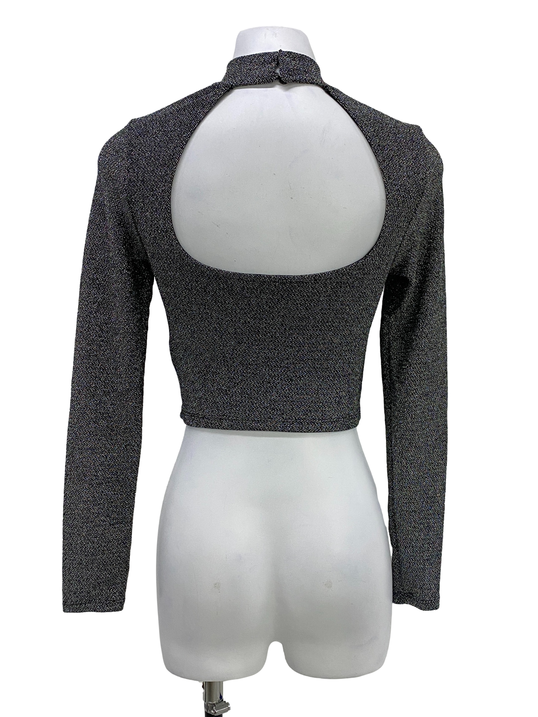 Grey Shimmery High Collar Top