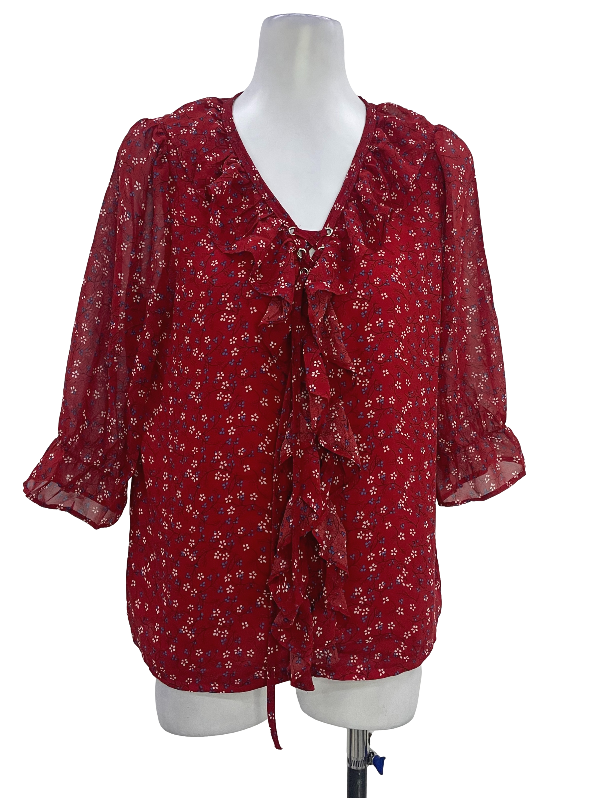 Red Floral Shoelace Top