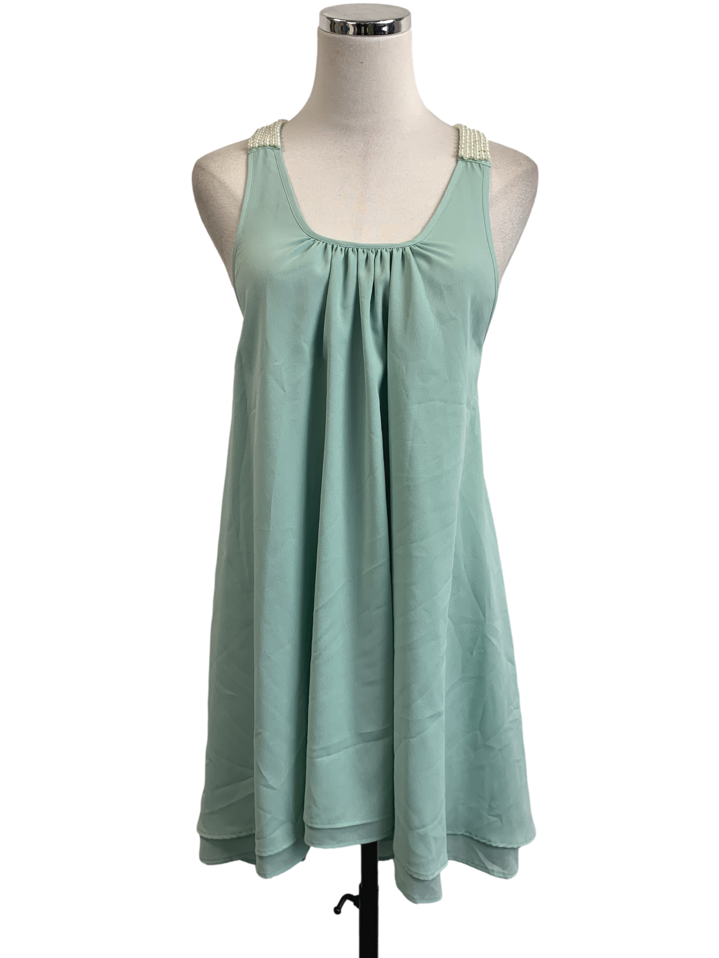 Mint Green Back Pearl Ribbon Dress