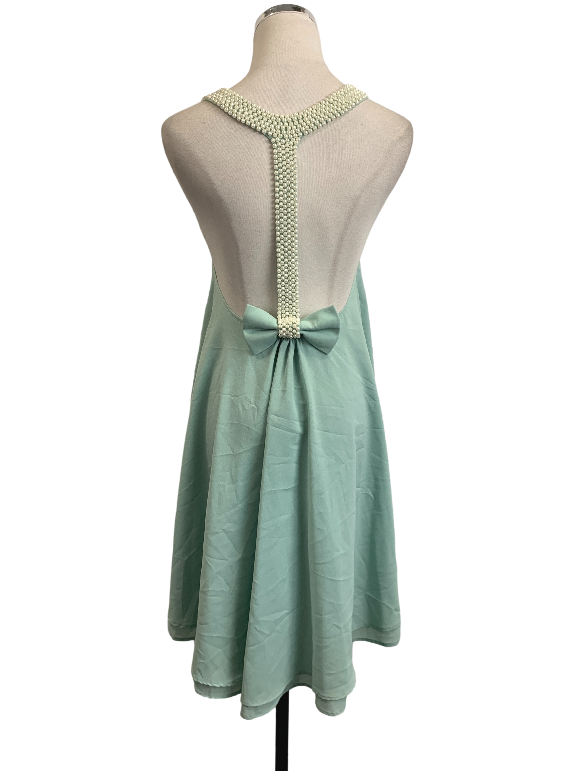 Mint Green Back Pearl Ribbon Dress