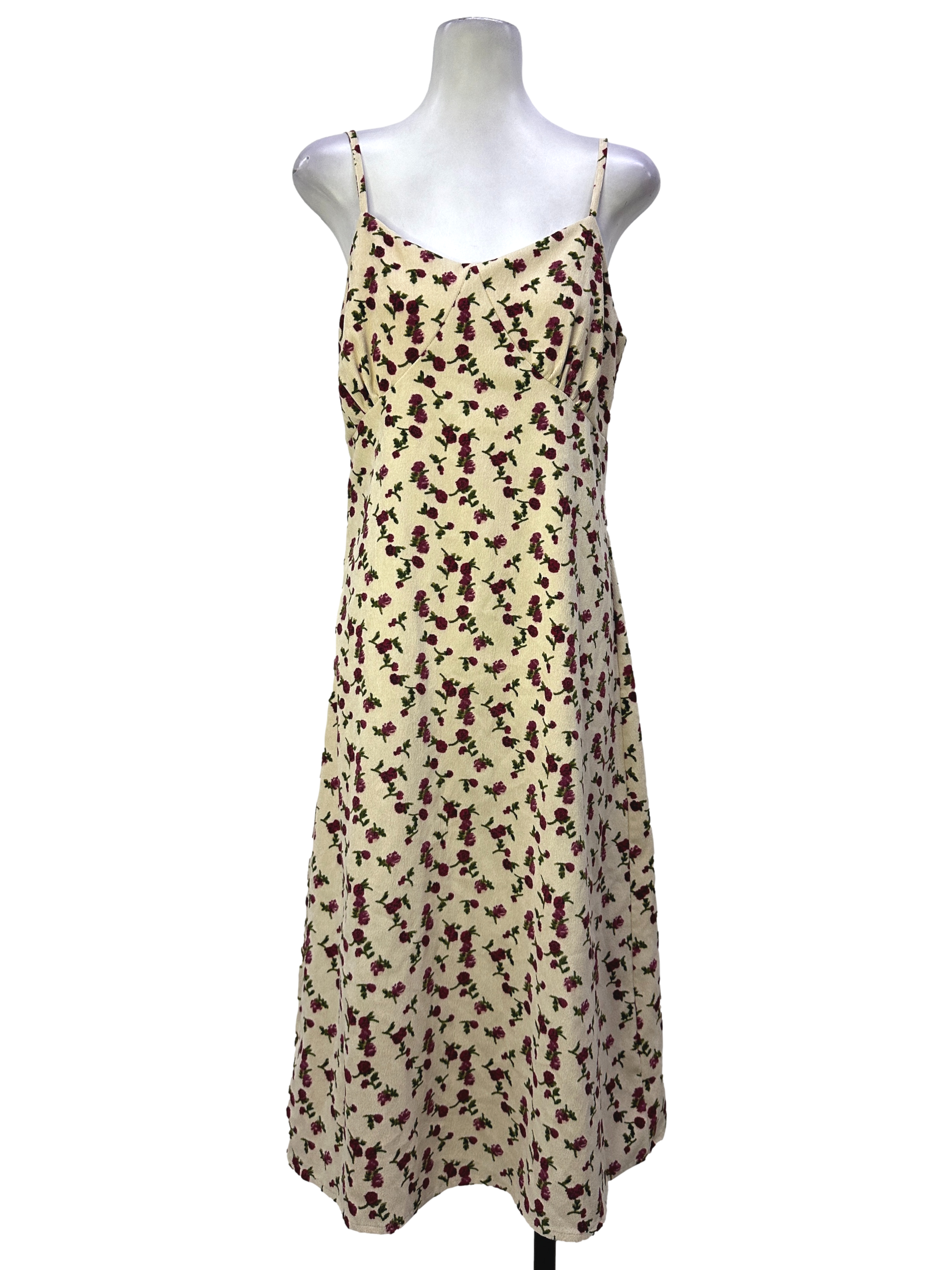 FEMME Beige & Purple Rose Pattern Corduroy Dress