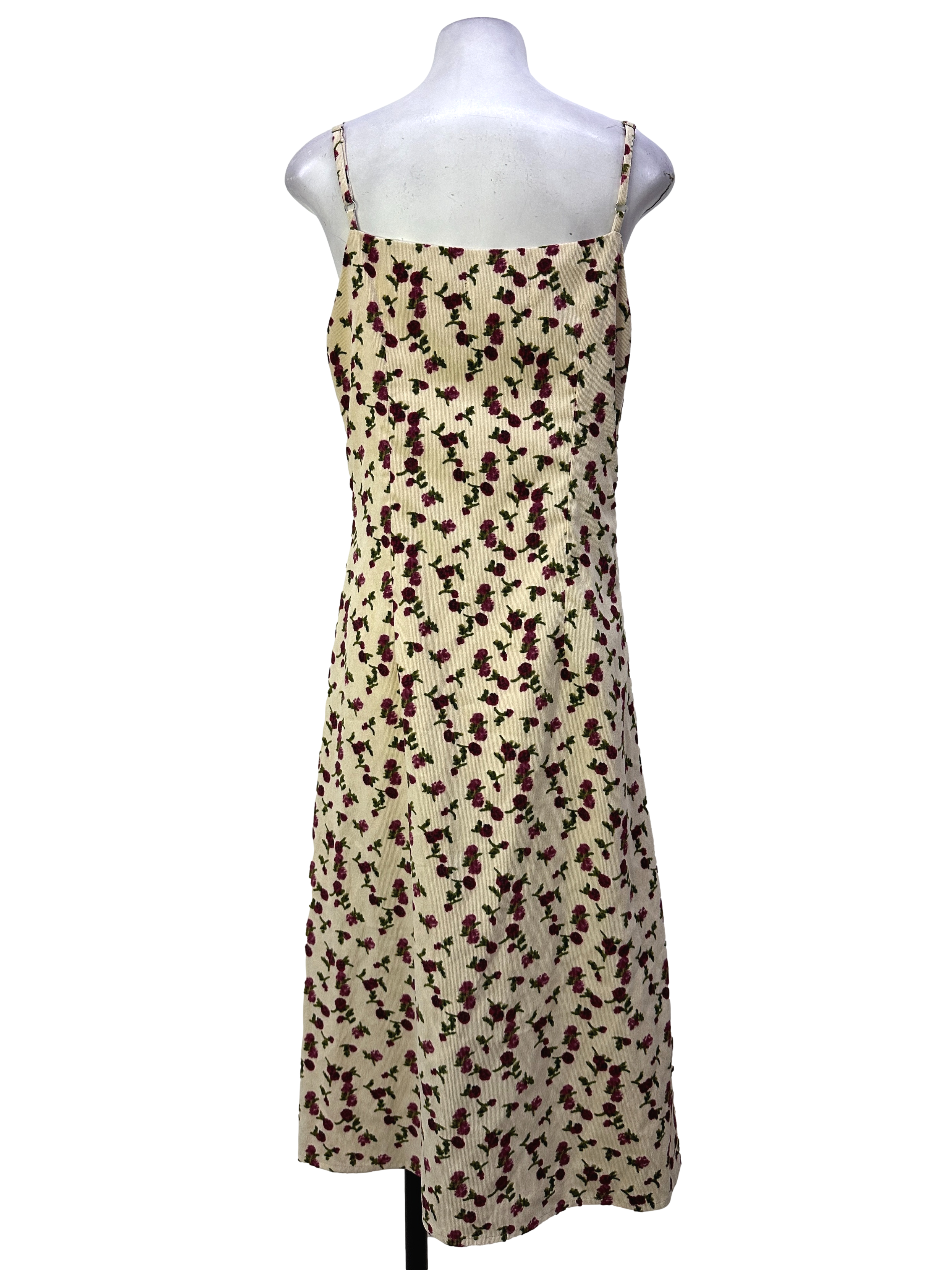 FEMME Beige & Purple Rose Pattern Corduroy Dress