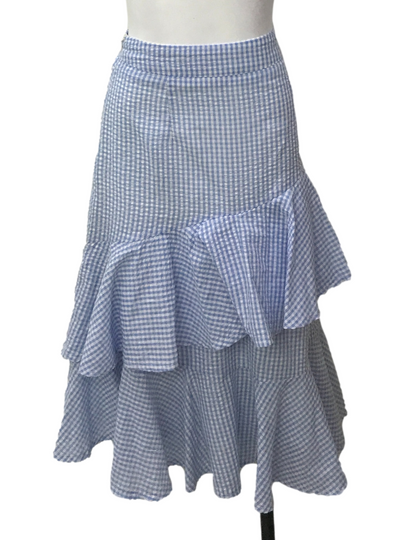 Blue Gingham Ruffle Skirt