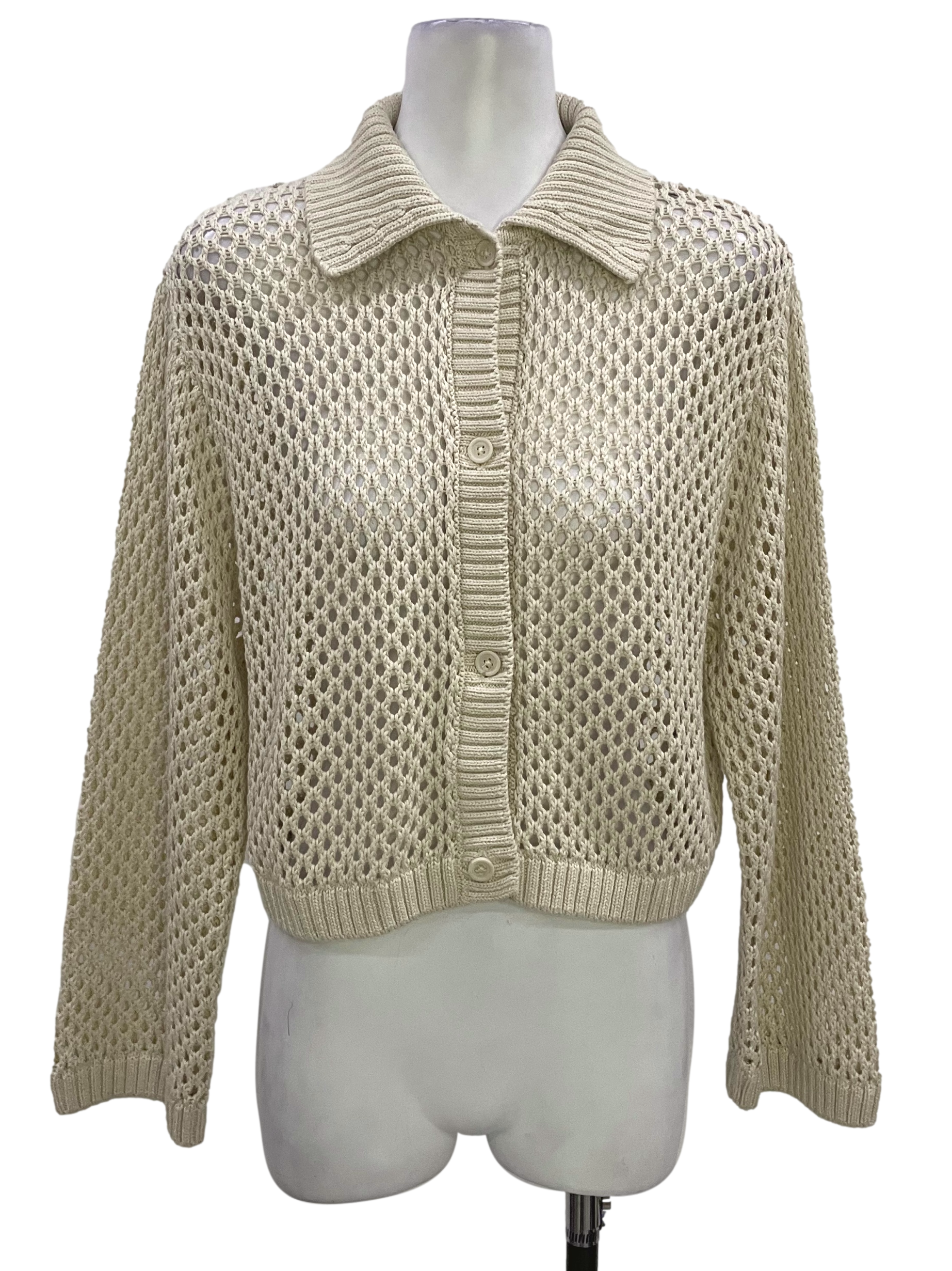 Beige Collared Button Up Cardigan