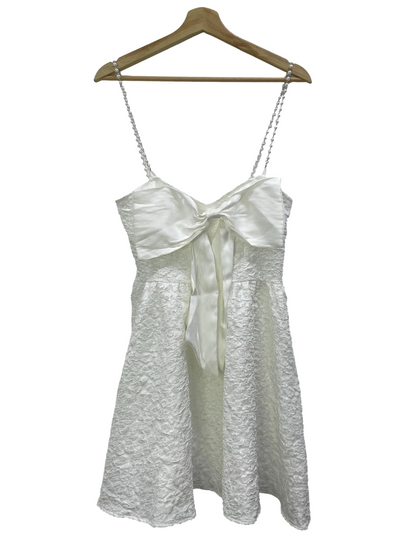 White Pearl Strap Mini Bow Dress