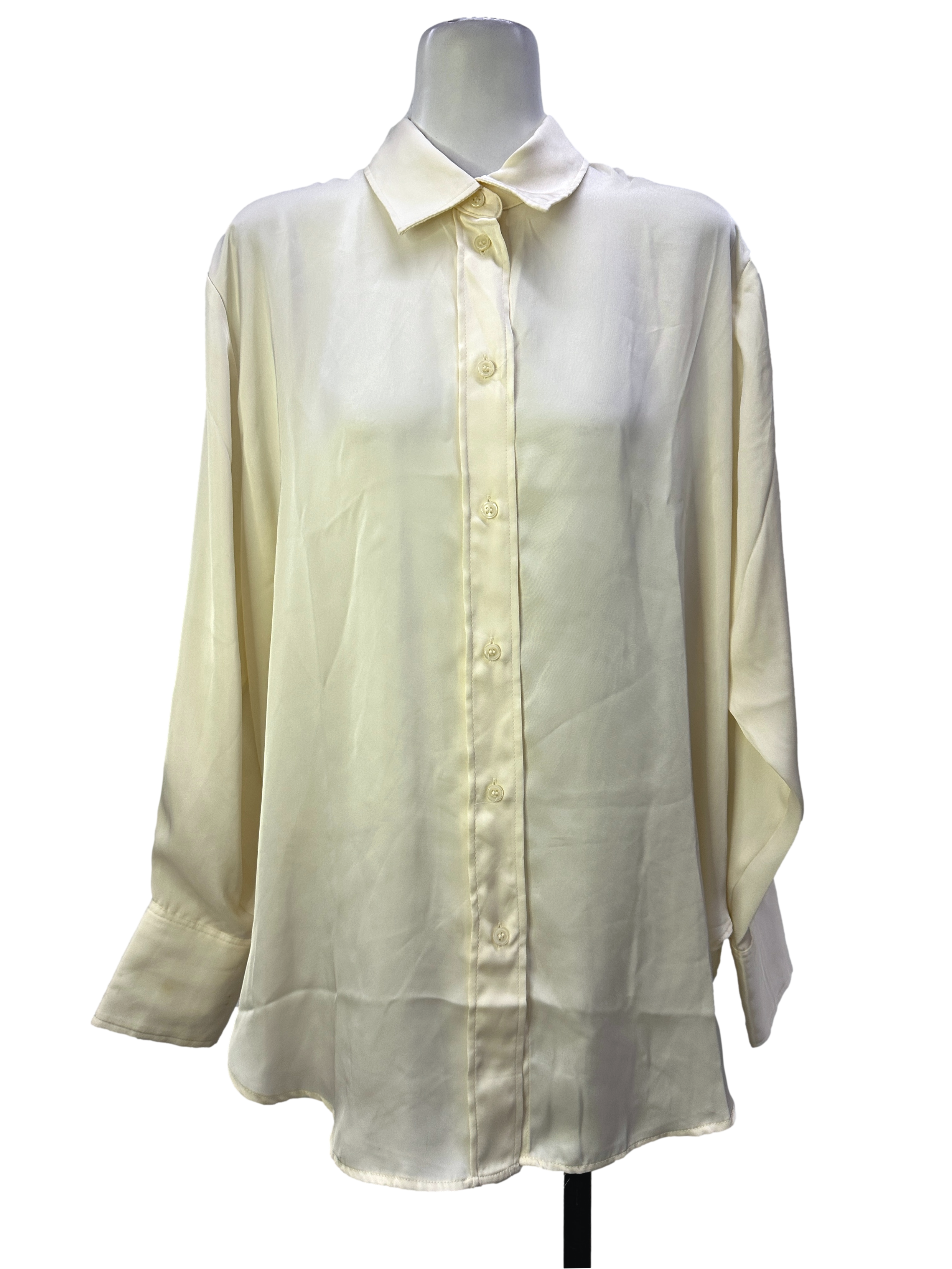 Cream Satin Button Up Blouse