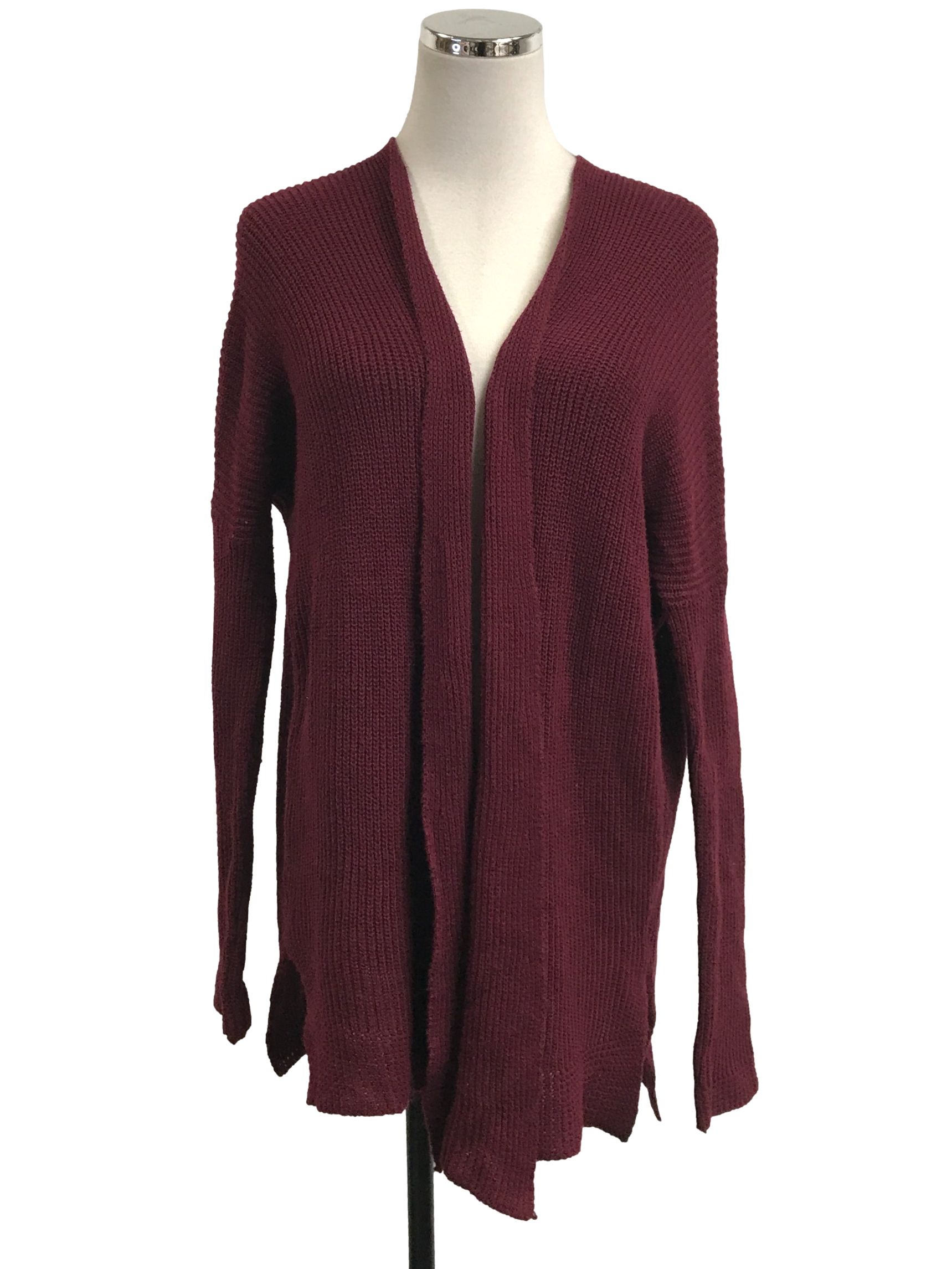 Wine Red Long Knit Cardigan