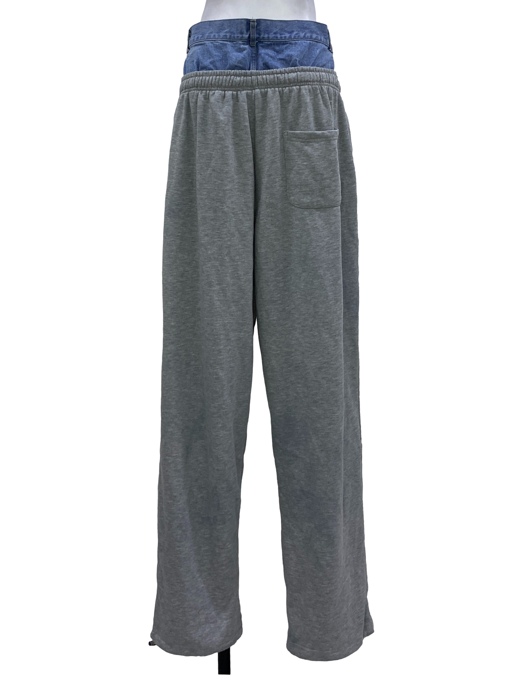 Grey Plain Sweatpants With Denim REFASH REFASH Malaysia