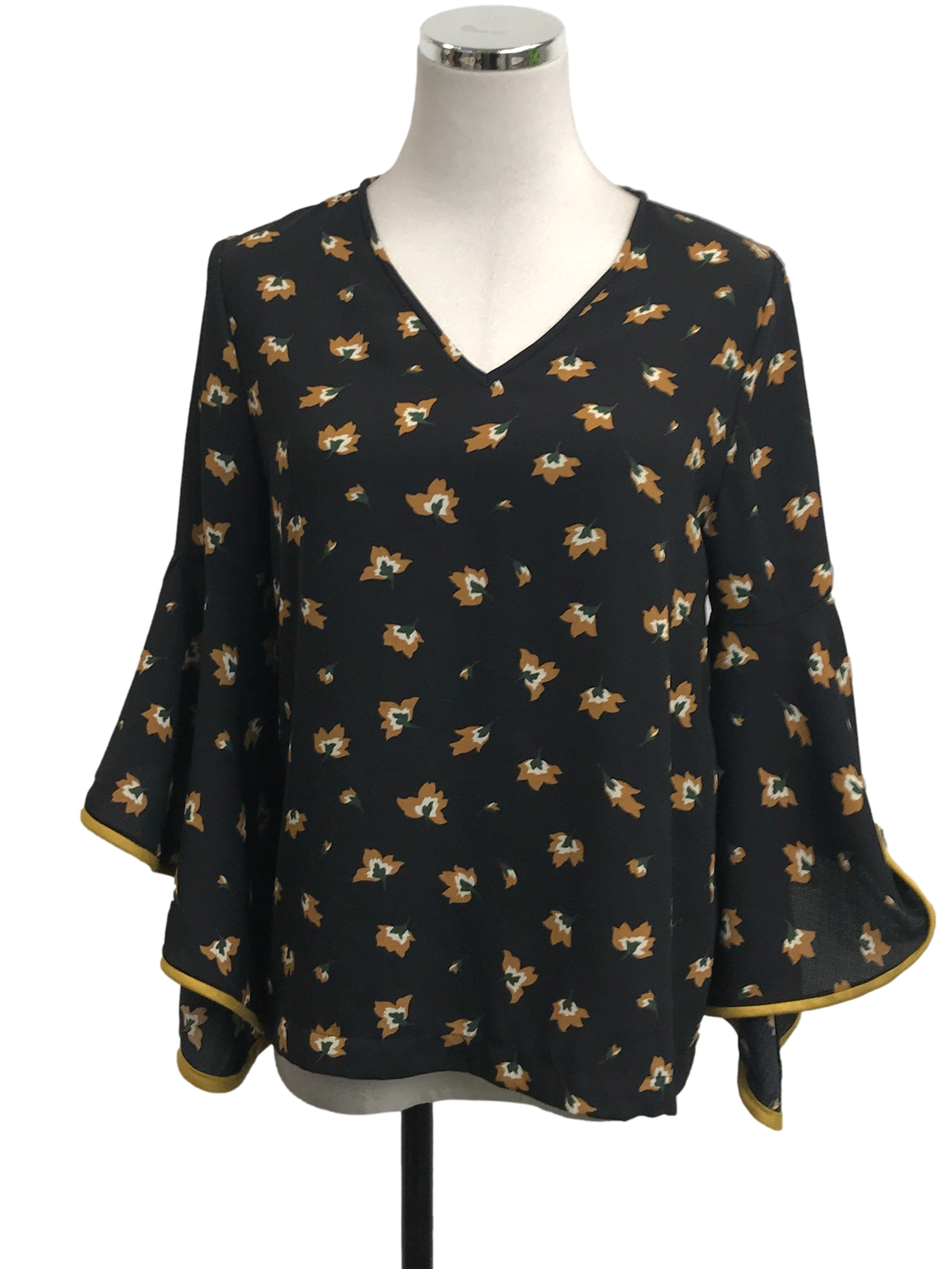 Black Floral Witch Sleeve Blouse