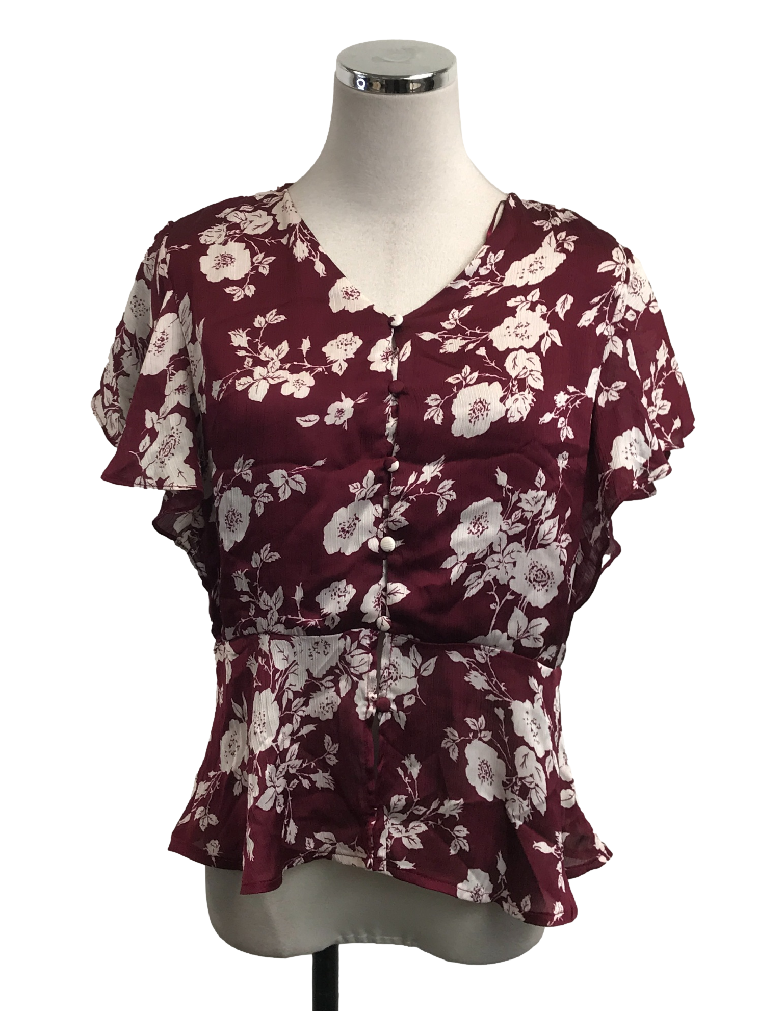 Red Floral Frill Blouse