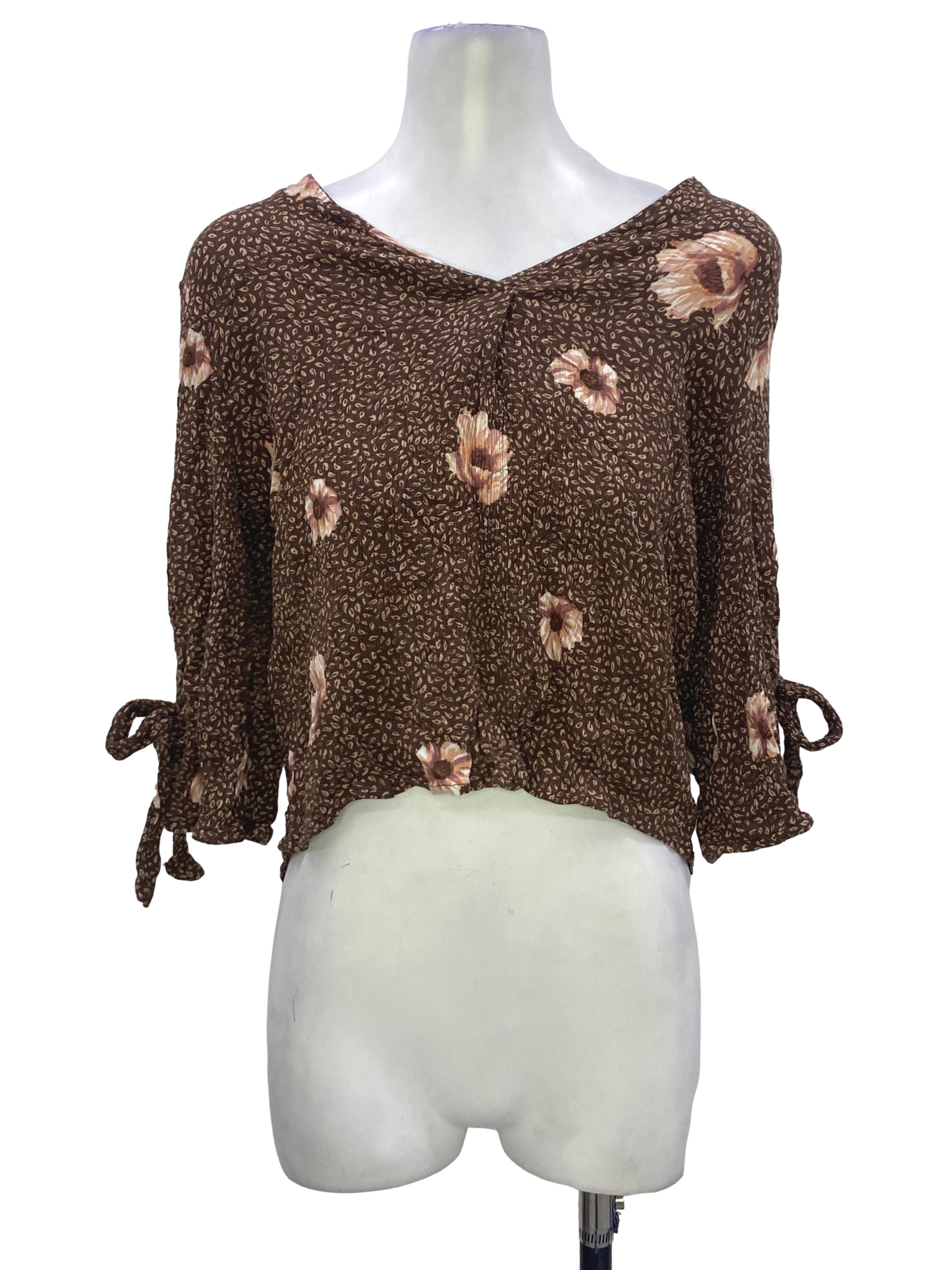 Brown Floral Long Sleeve Top