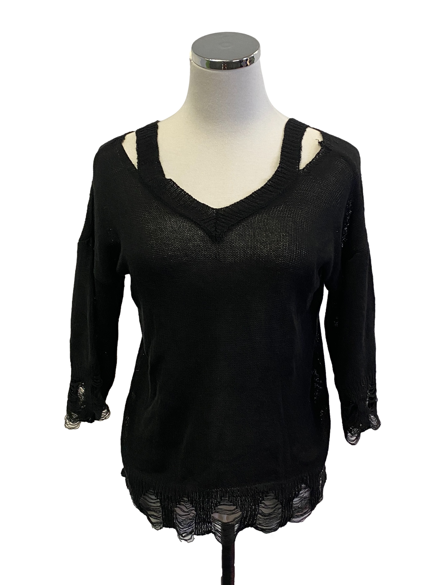 Jade Black See Through Long Sleeve Top