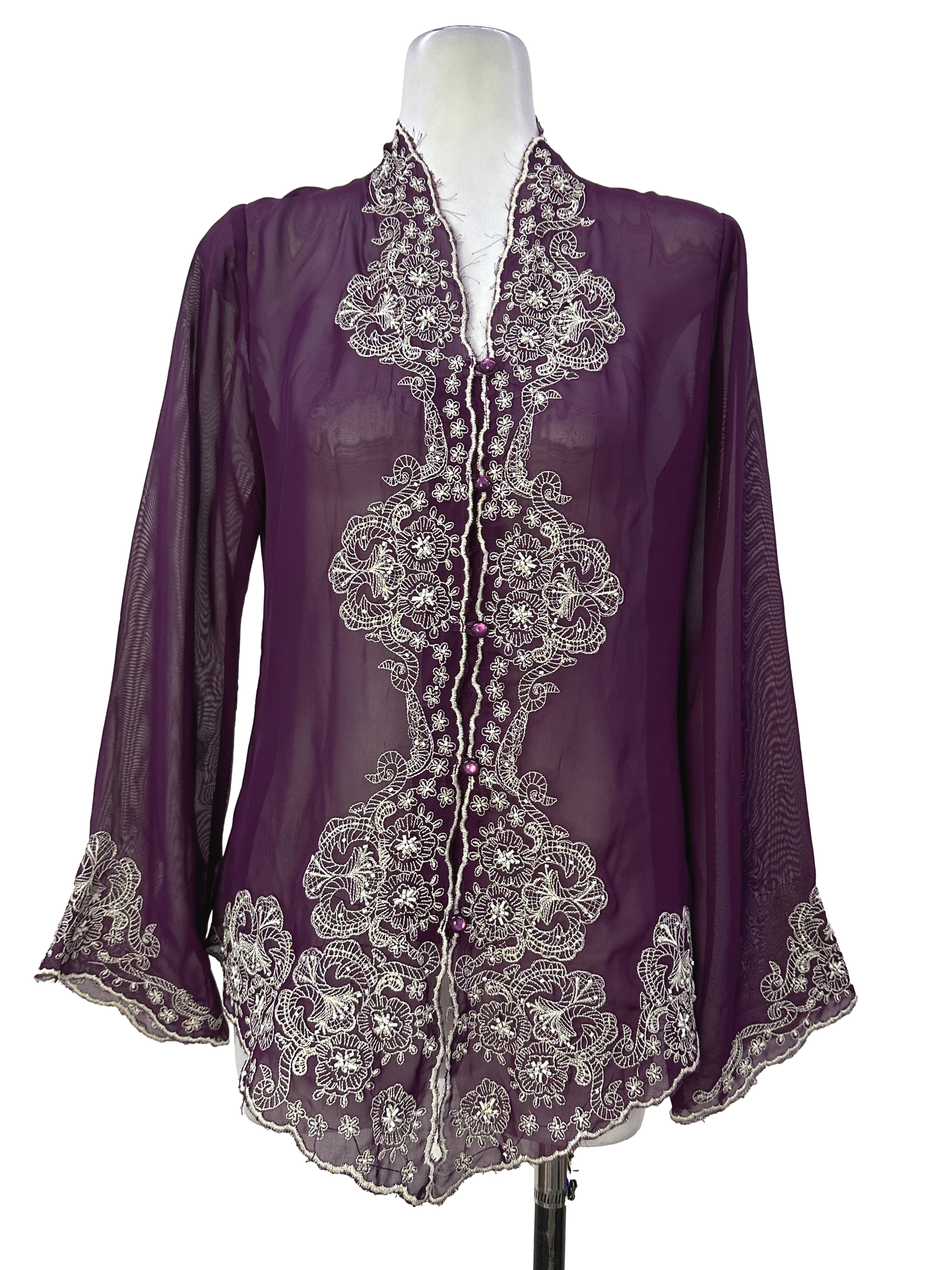 Purple & White Beaded Baju Kebaya Top