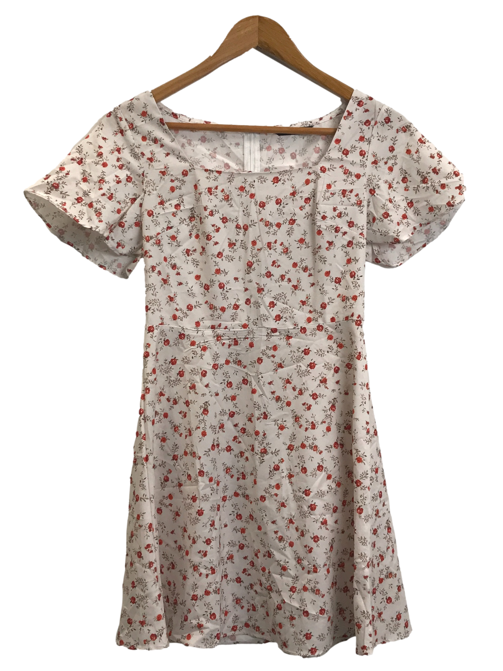 White And Red Printed Flower A-Line Dress