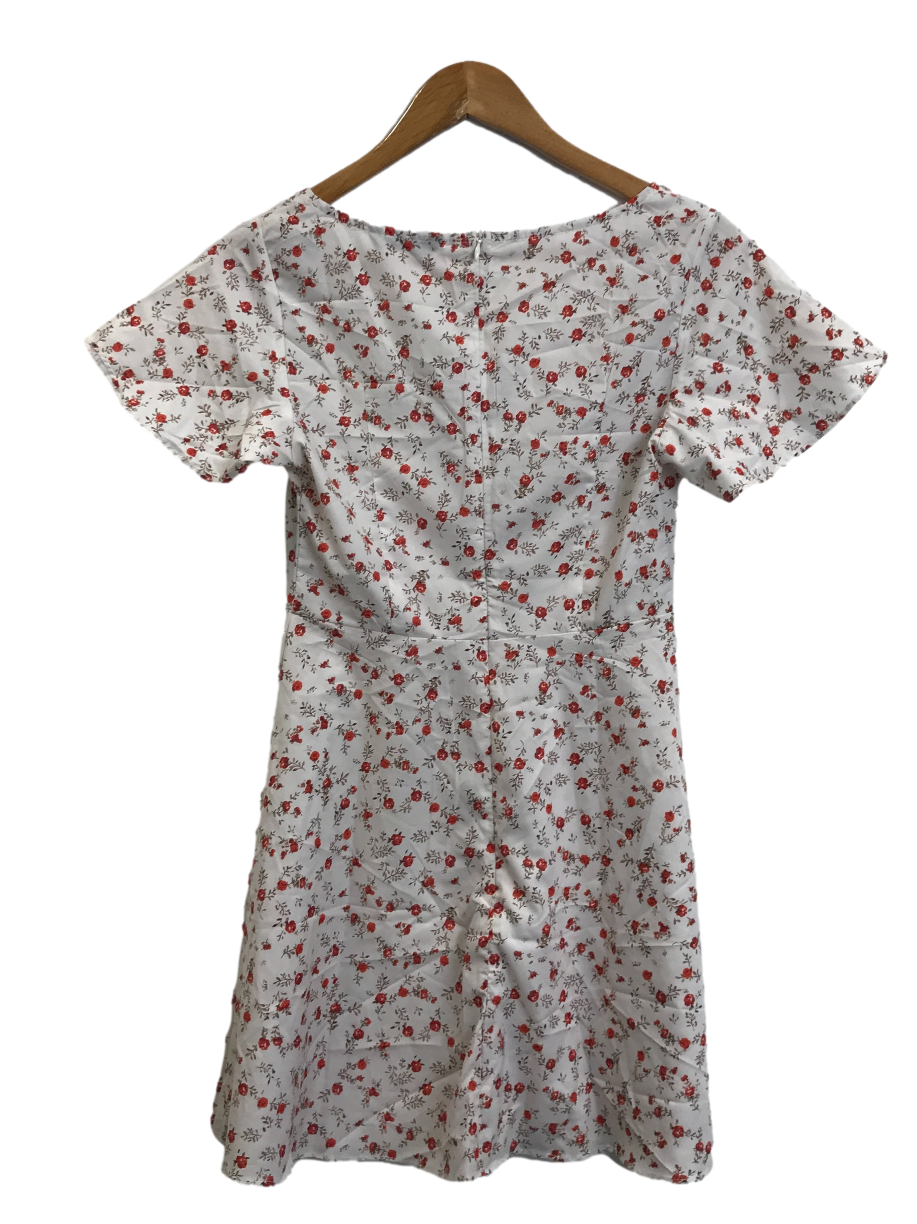 White And Red Printed Flower A-Line Dress