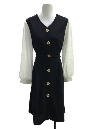 Black With White Bishop Sleeves Button Dress