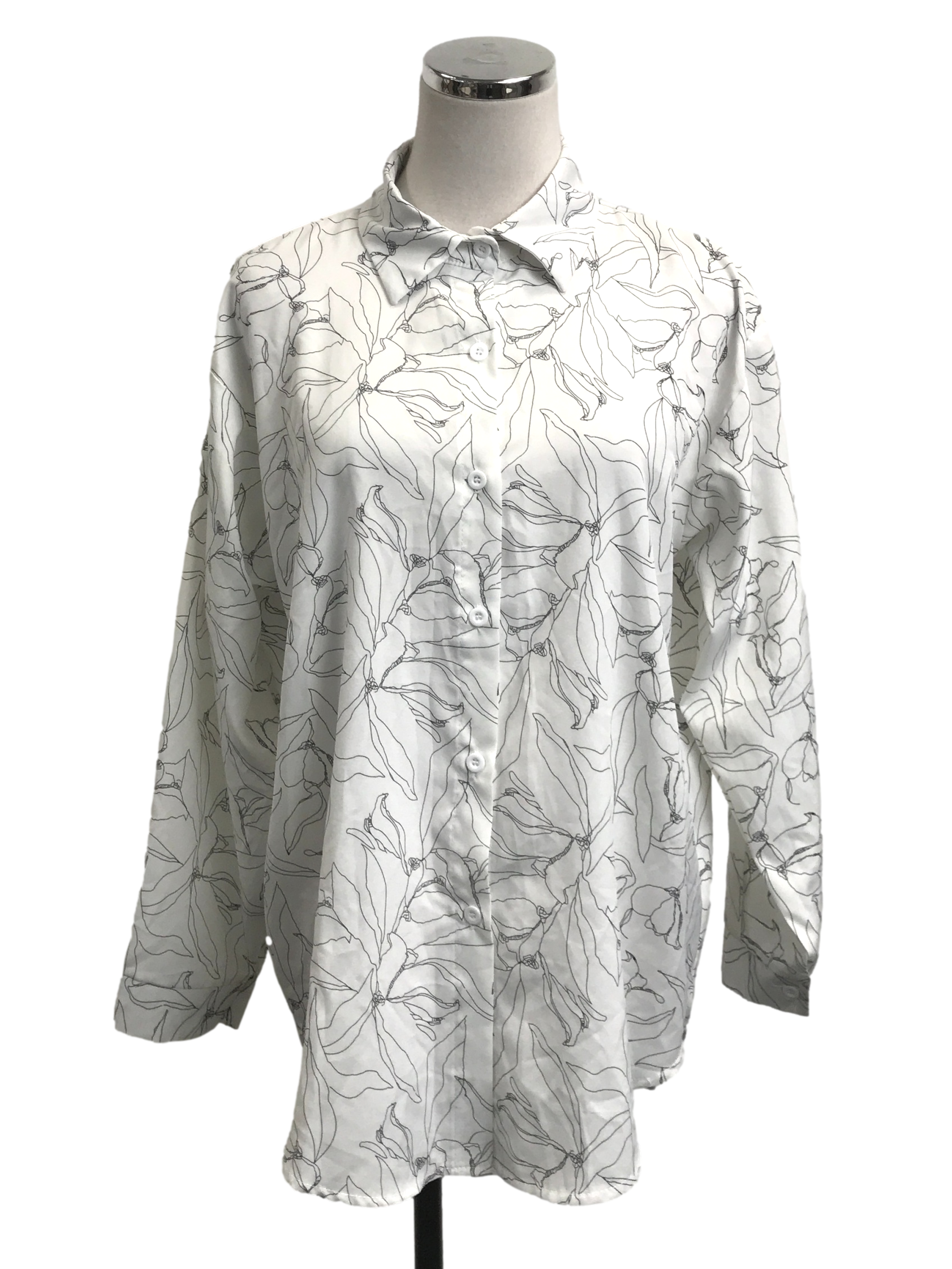 White Abstract Print Loose Blouse