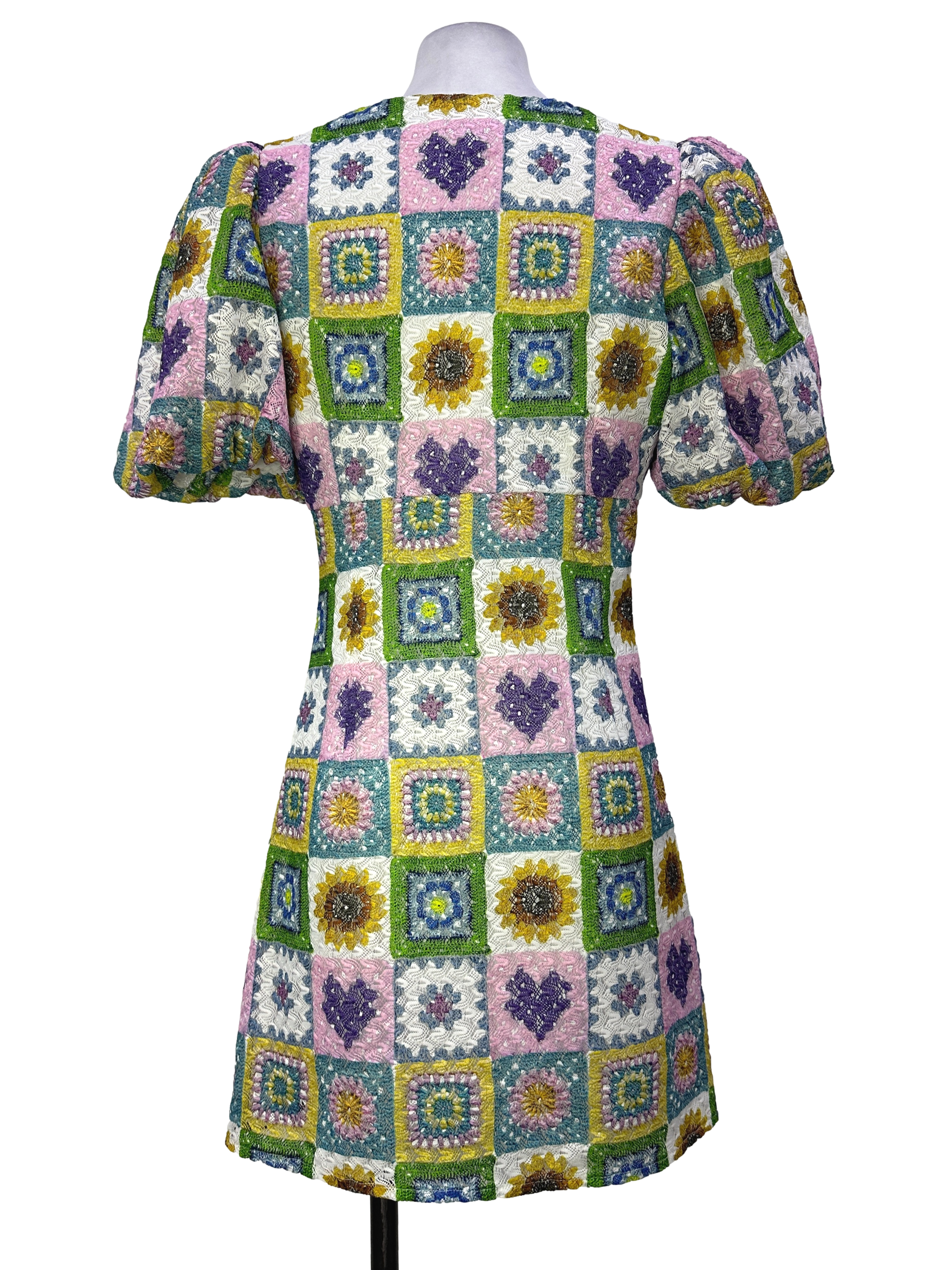 Multicolor Patchwork Puff Sleeve Dress