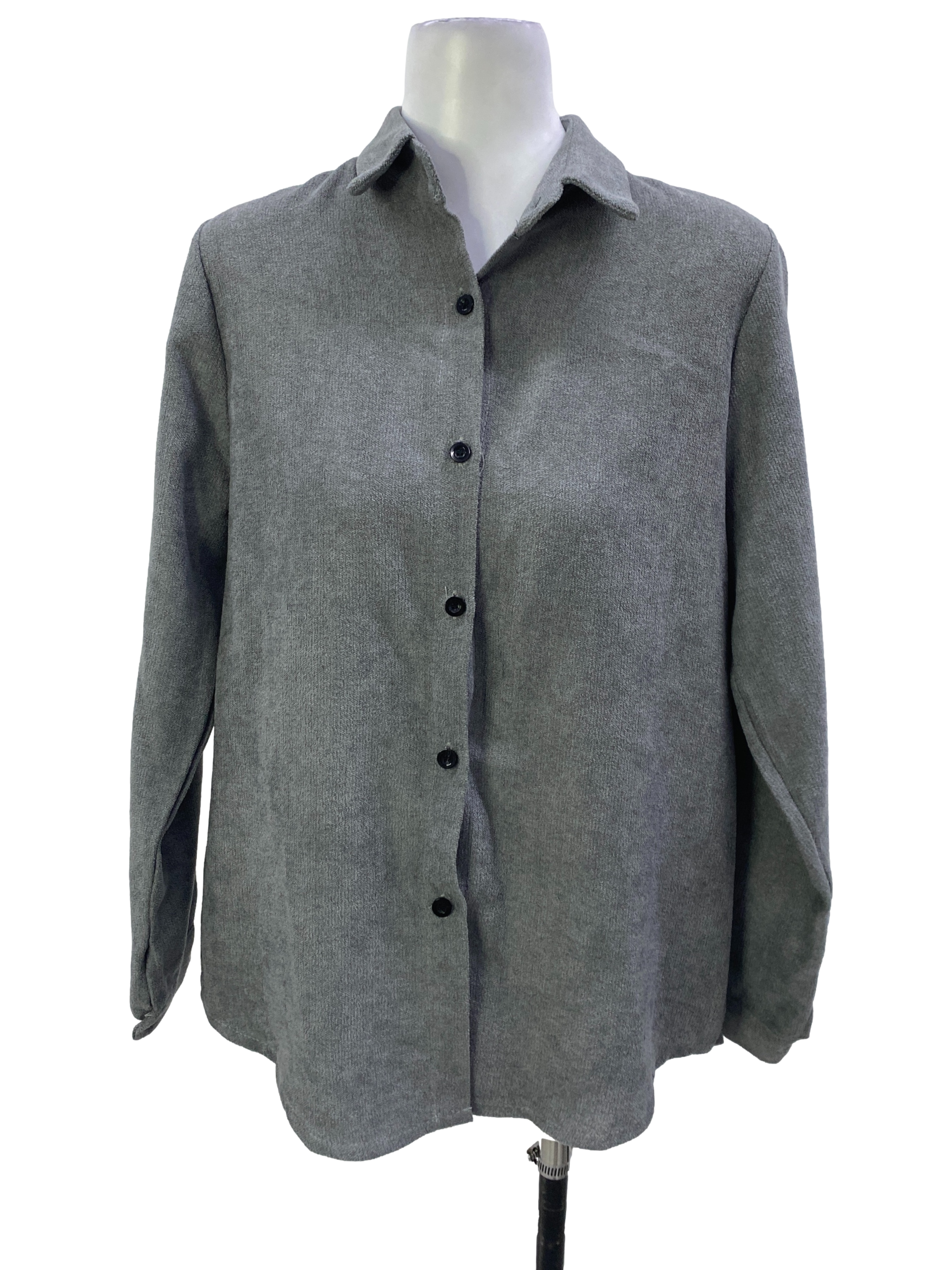 Grey Corduroy Long Sleeves Button Down Top