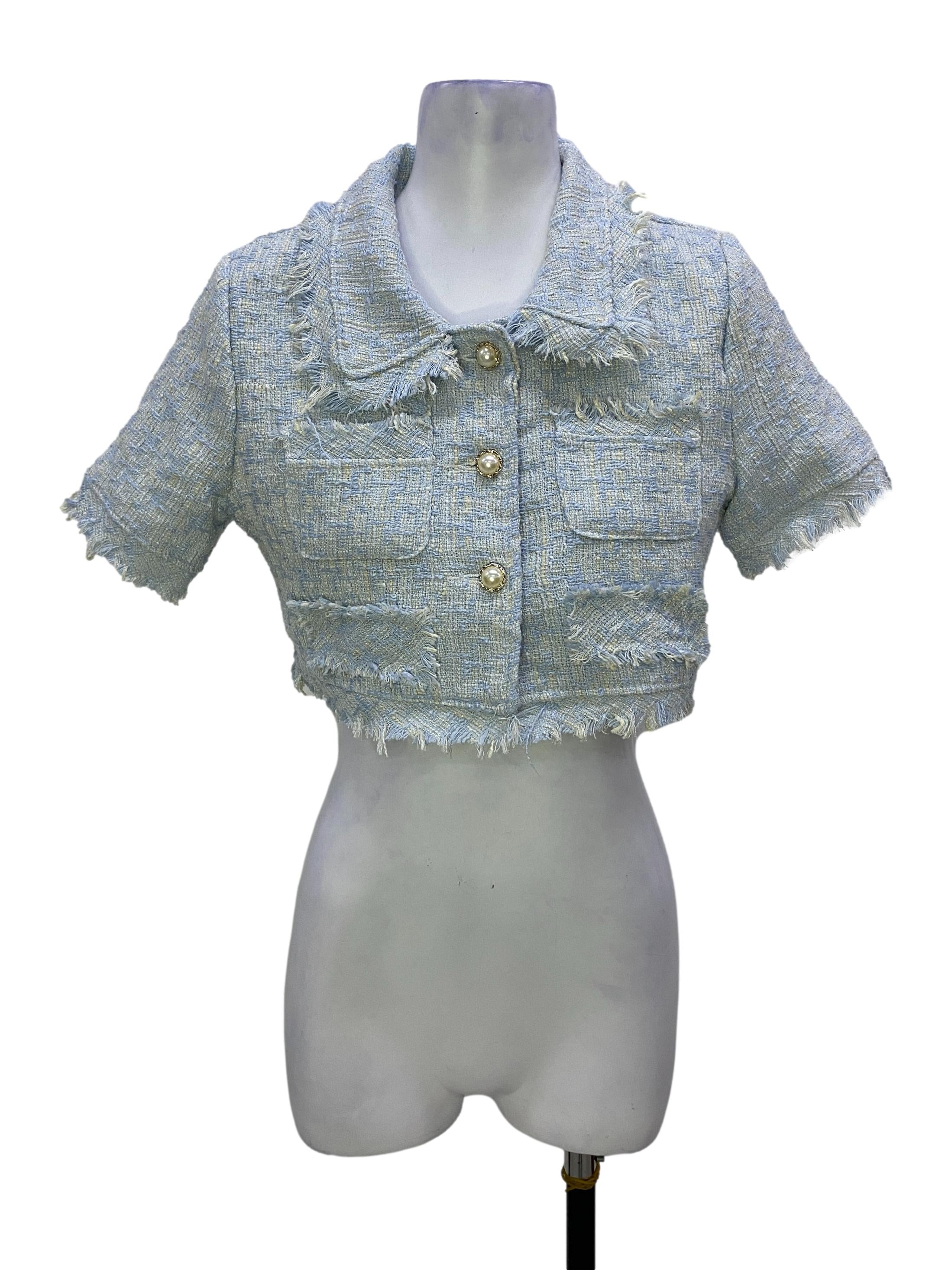 Baby Blue Tweed Top