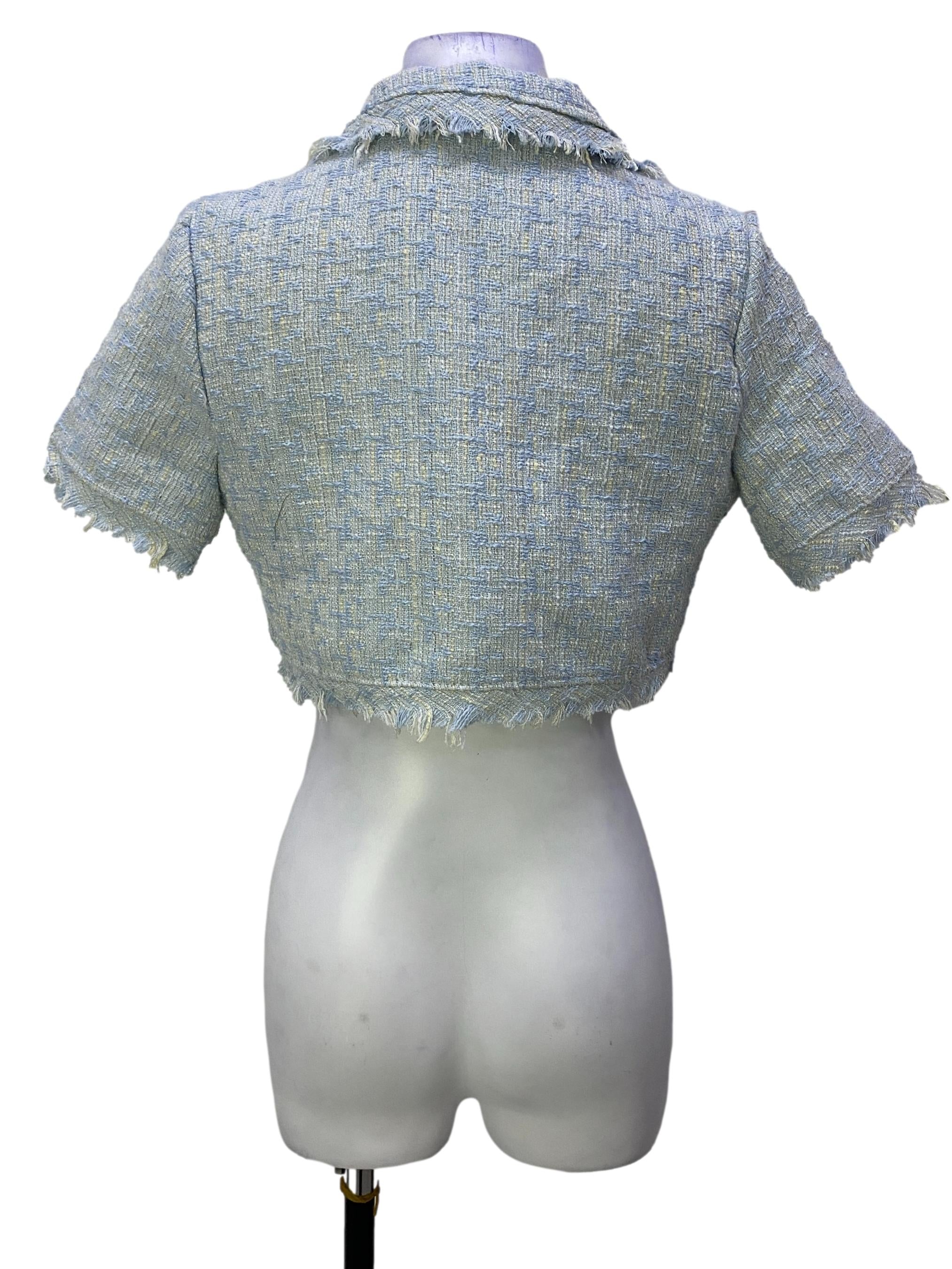 Baby Blue Tweed Top