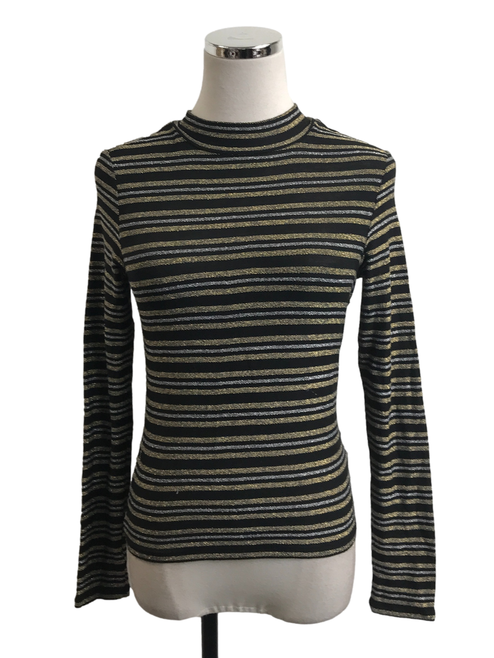 Black And Gold Glittery Mock Neck Top