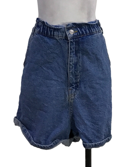 Blue Denim Shirred Waist Shorts