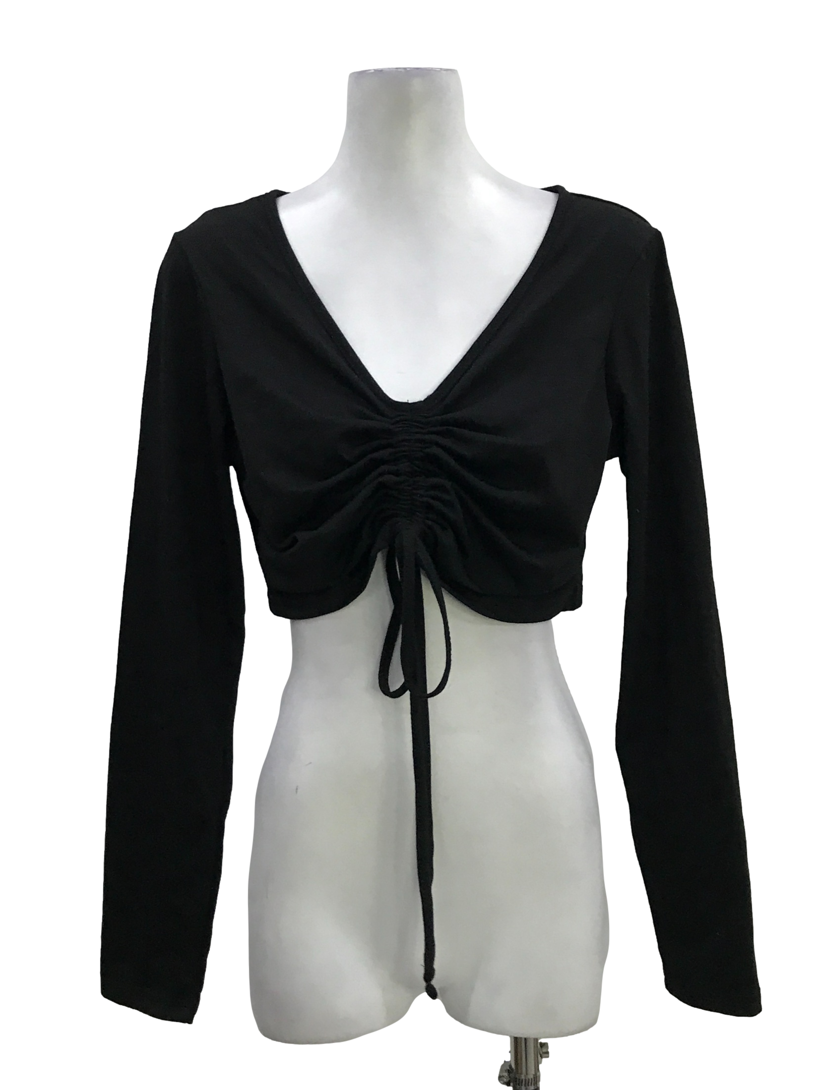 Black Middle Ruched Long Sleeve Crop Top