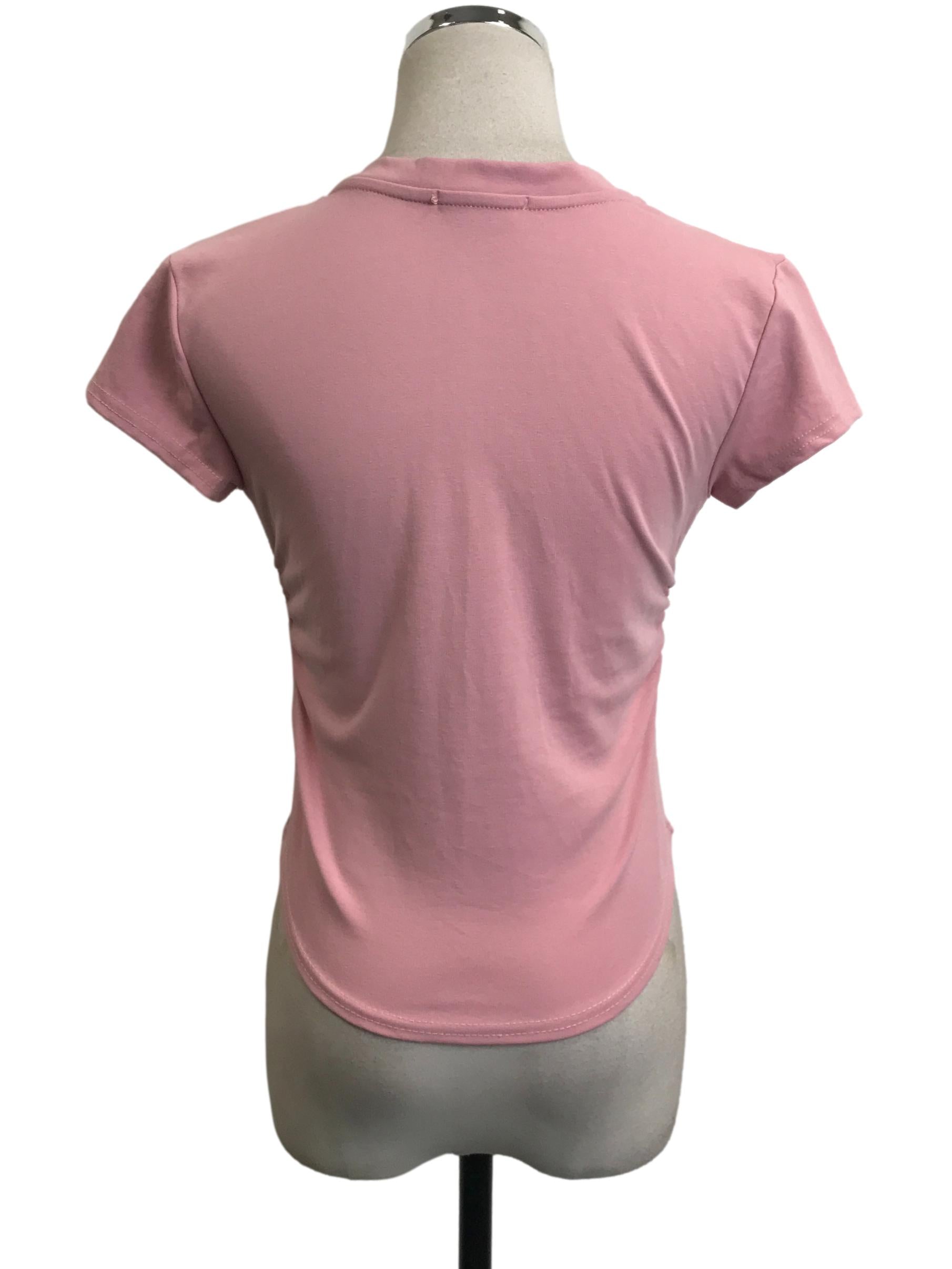 Pink V-Neck Short Sleeve Top