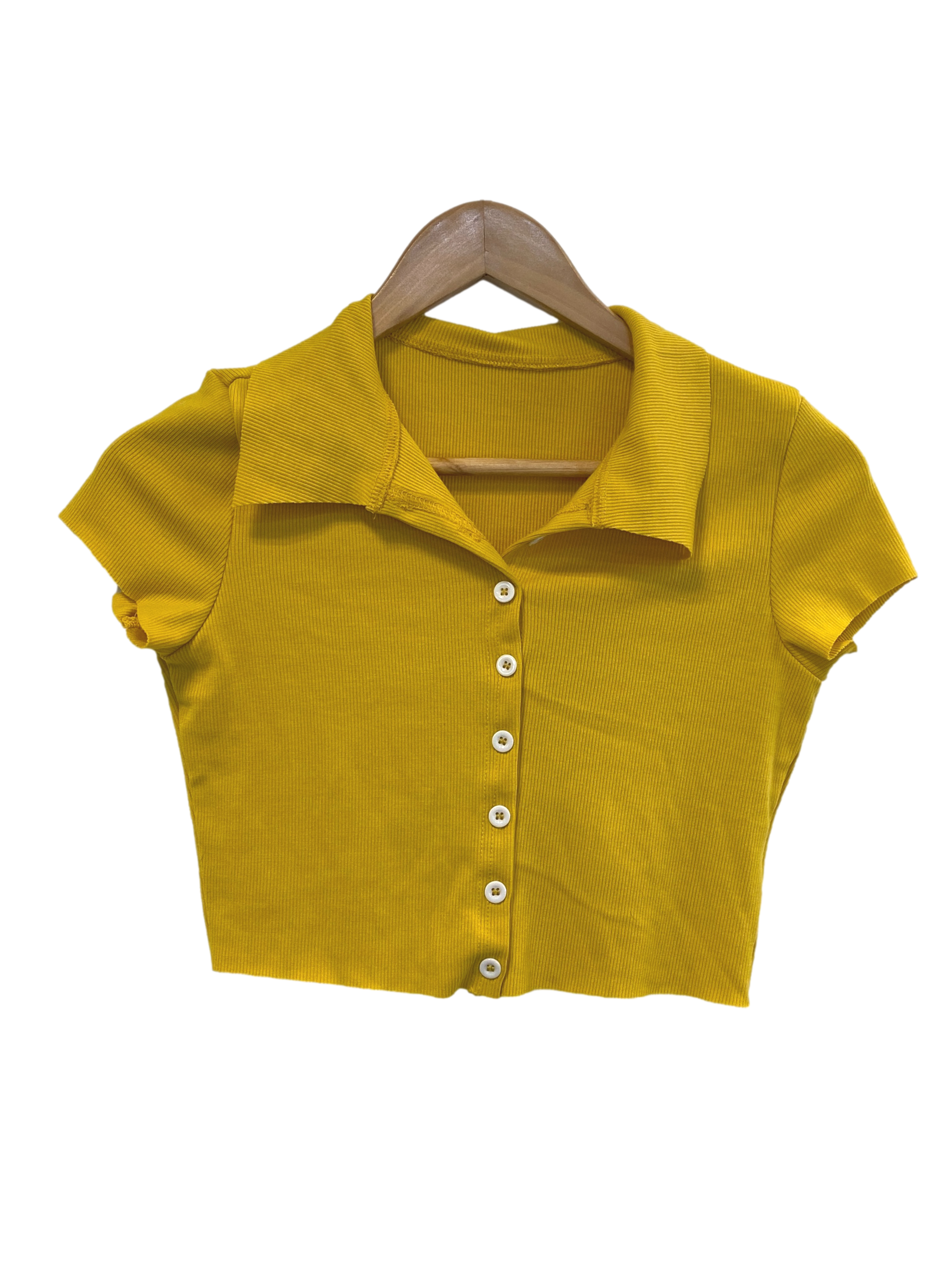 Mustard Button Down Crop Top