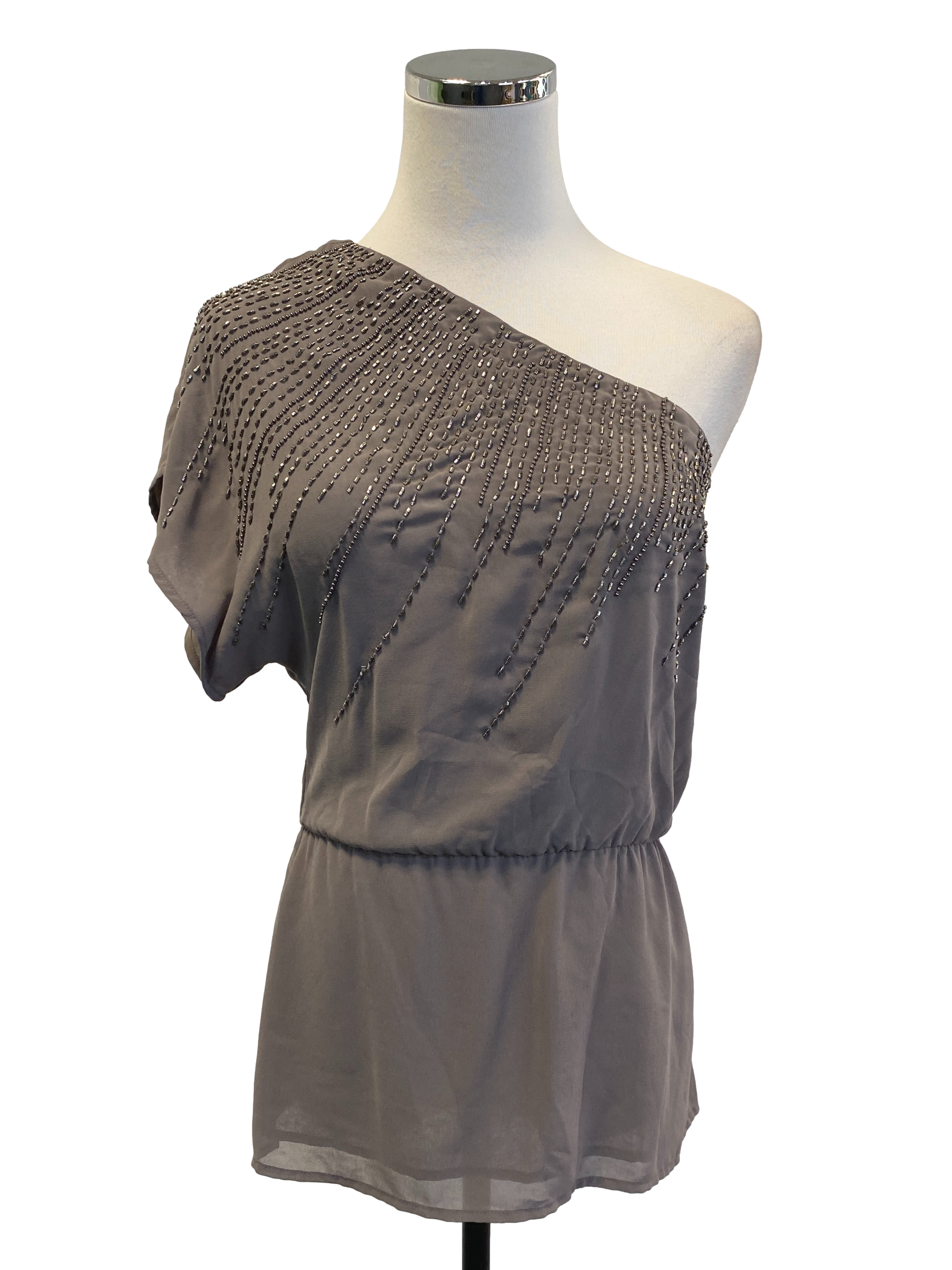 Fossil Grey Sequined T-shoulder Top