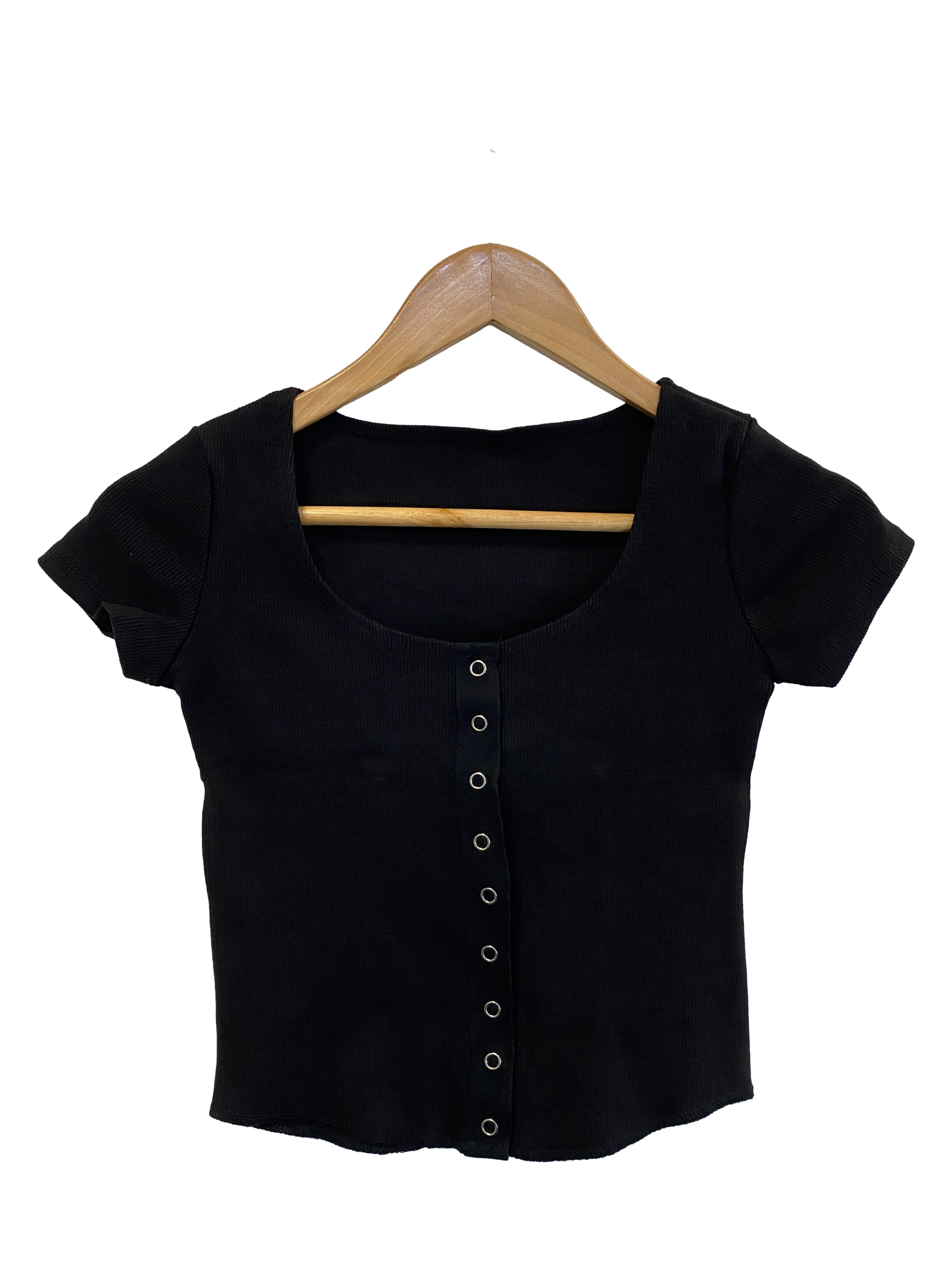 Black Button Down Ribbed Crop Top