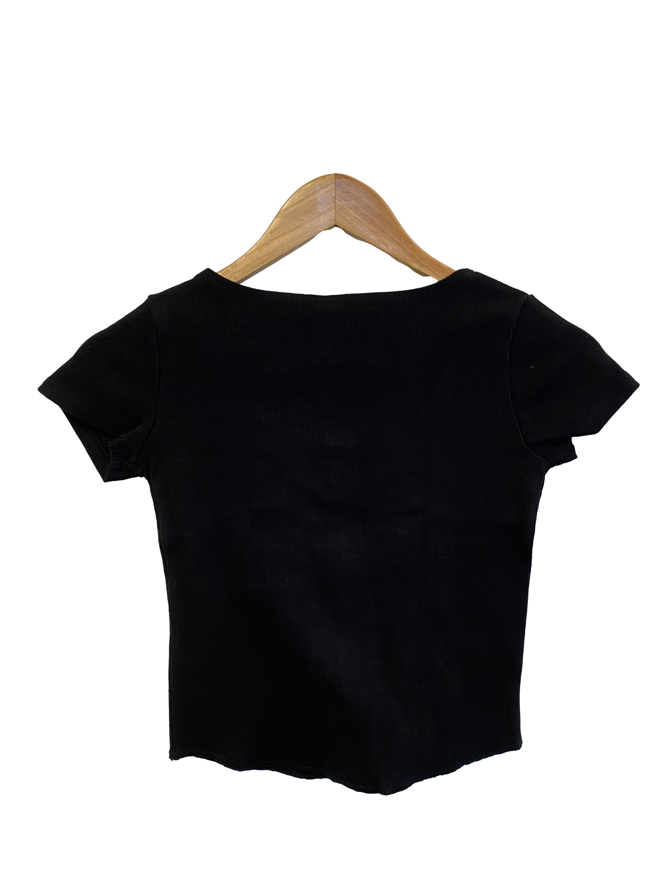 Black Button Down Ribbed Crop Top