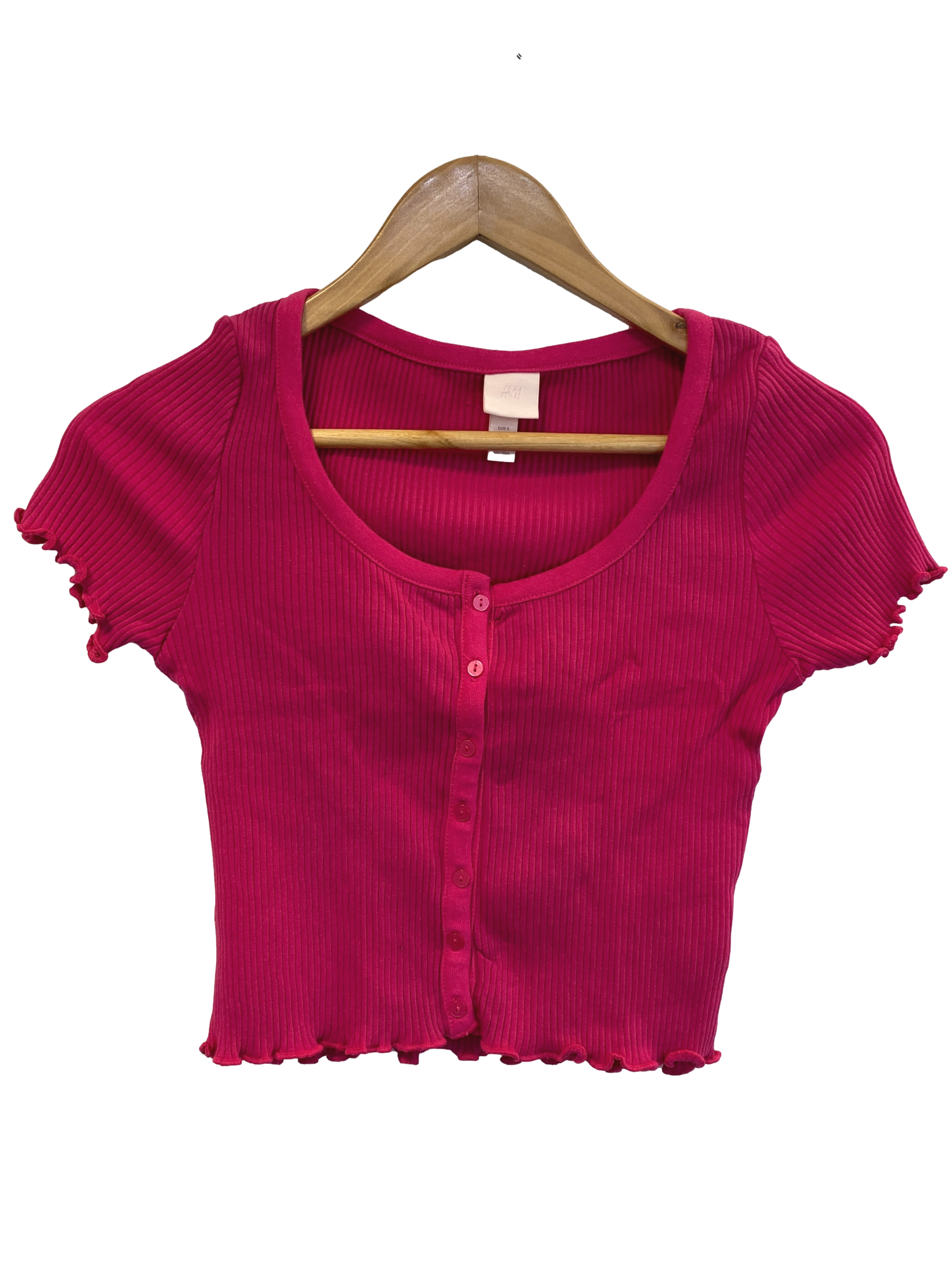 Hot Pink Button Down Ribbed Crop Top