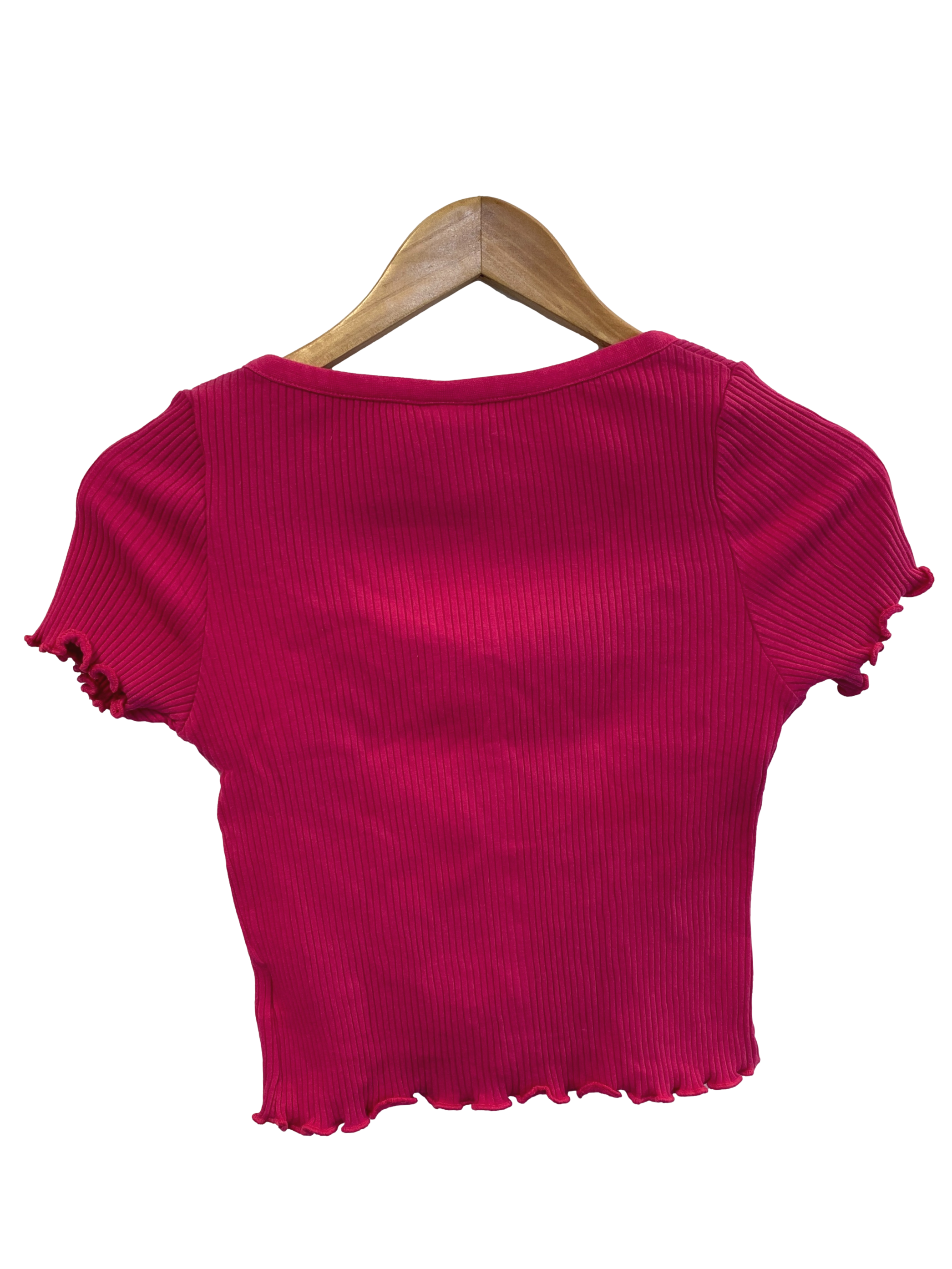 Hot Pink Button Down Ribbed Crop Top