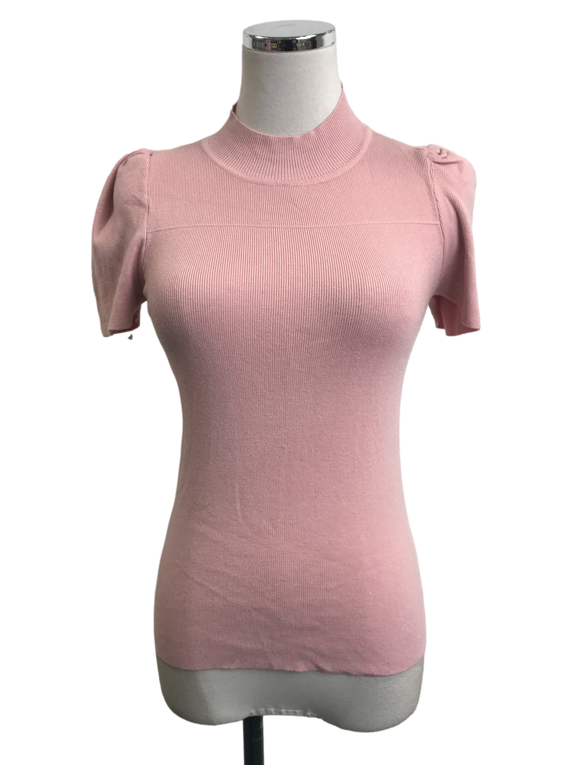 Salmon Pink Ribbed Mock Neck Top
