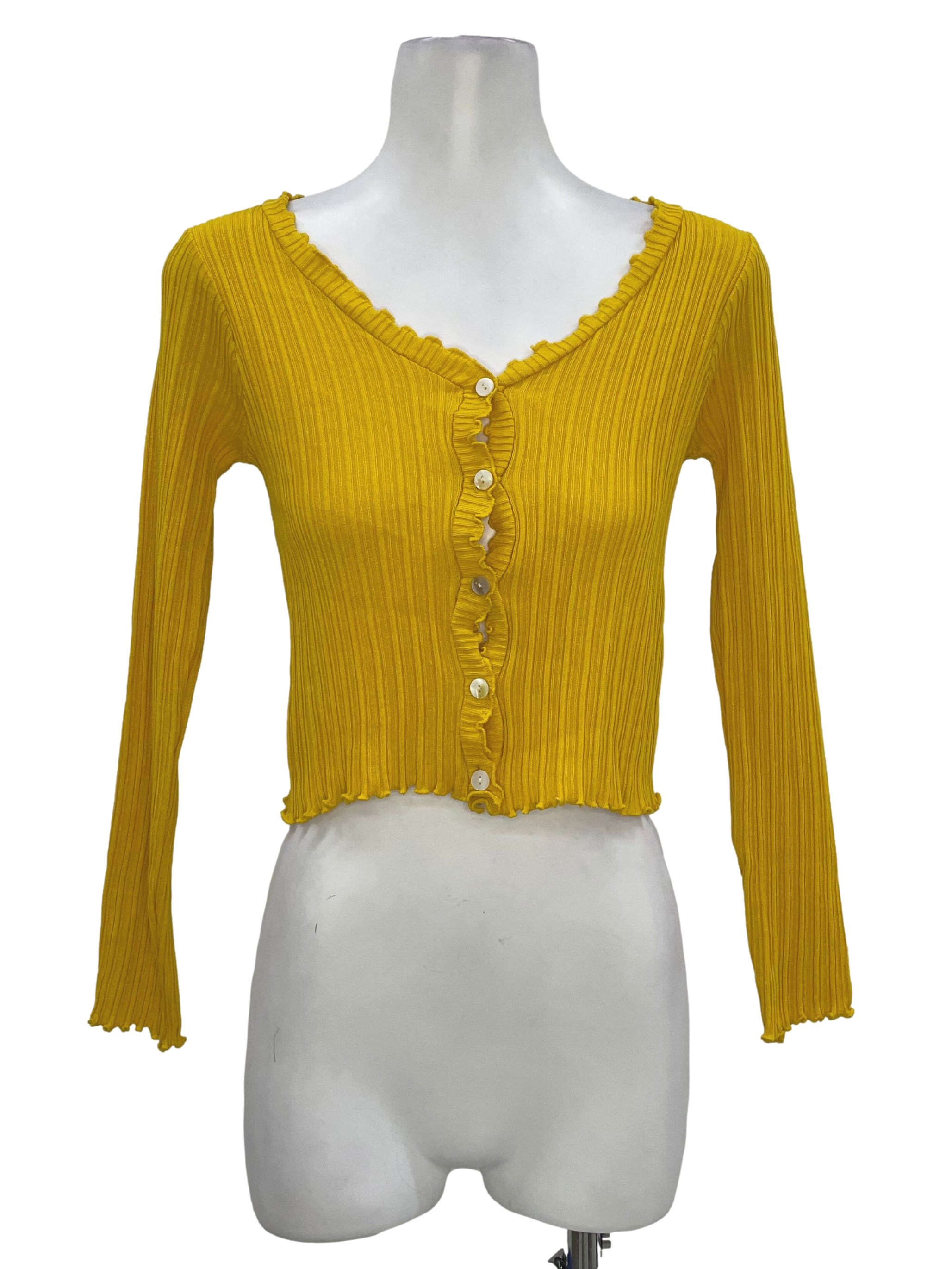 Mustard Yellow Button Up Cropped Cardigan