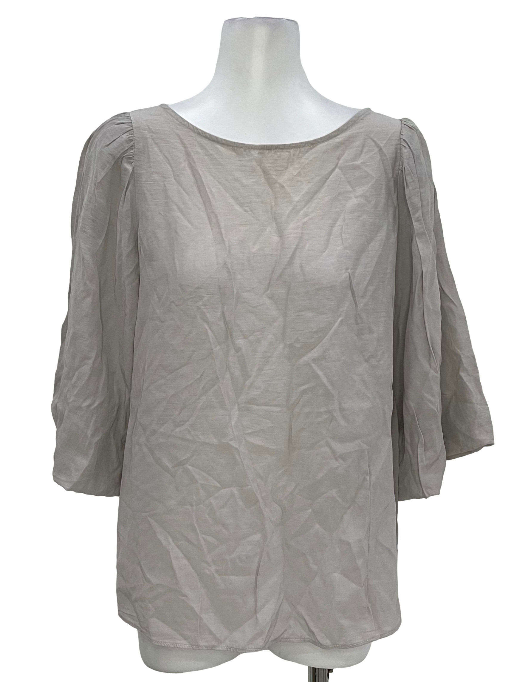 Grey Puffed Sleeves Blouse