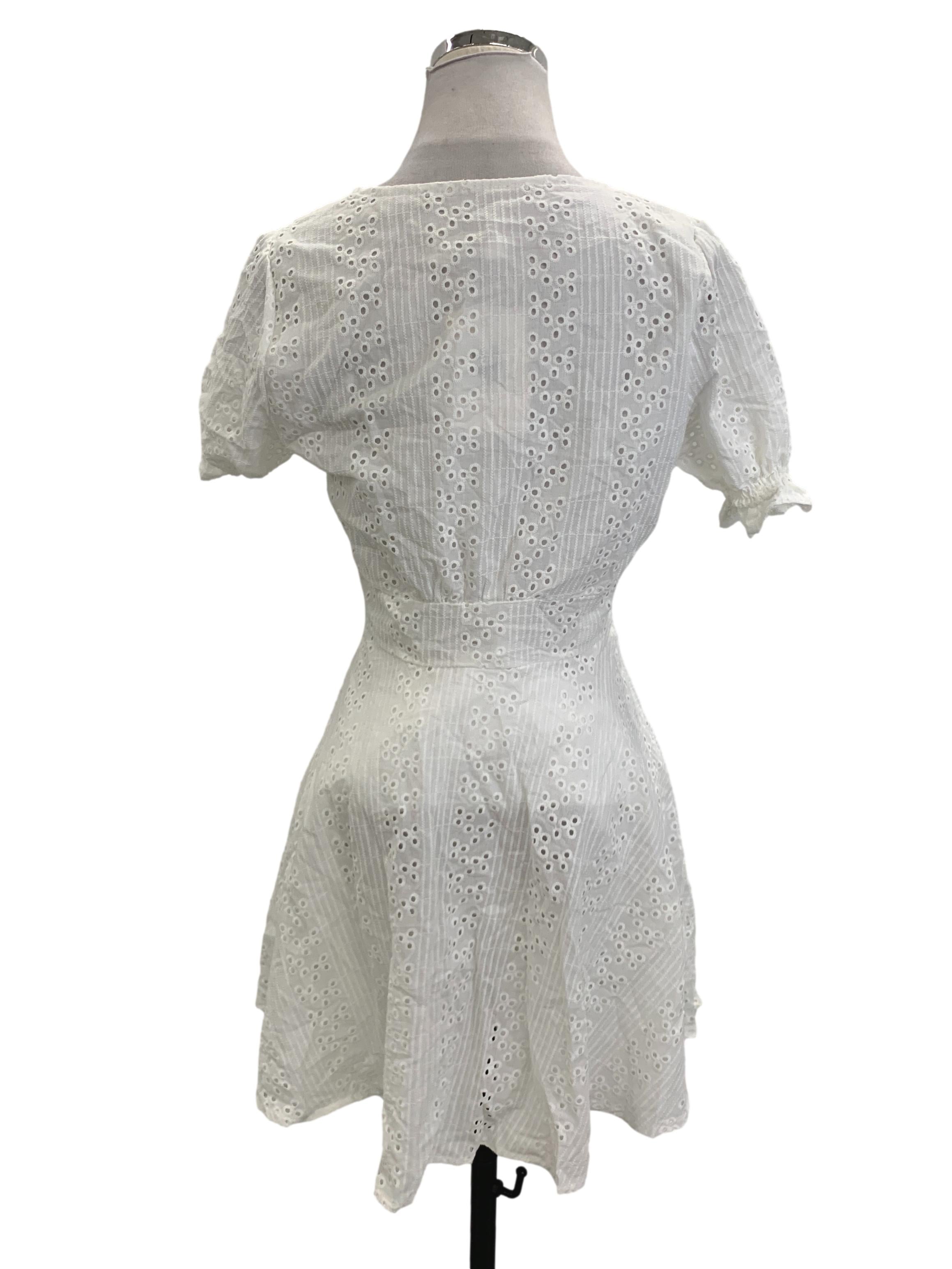 White Pointelle V-Neck Dress
