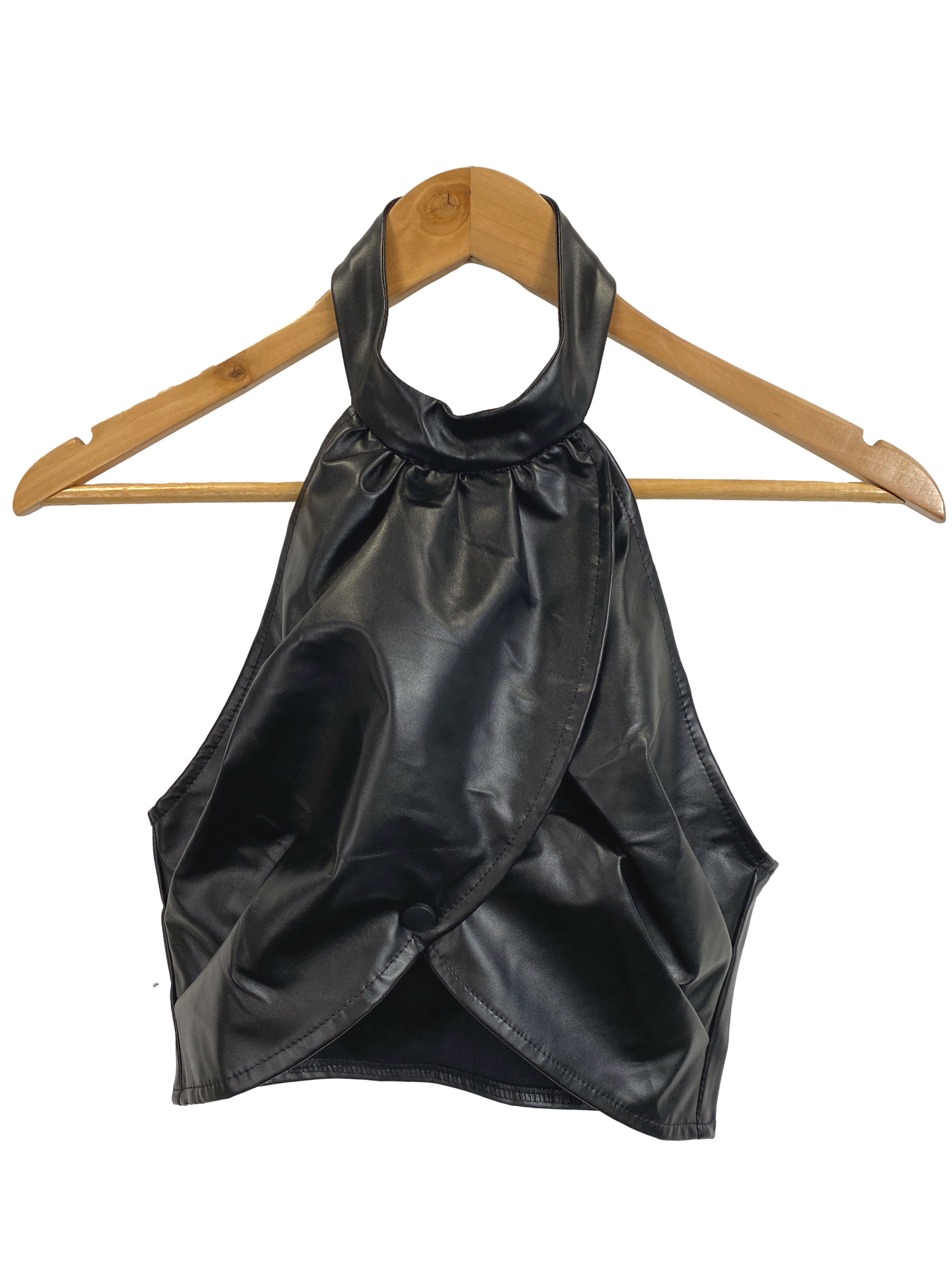 Black Faux Leather Halter Top